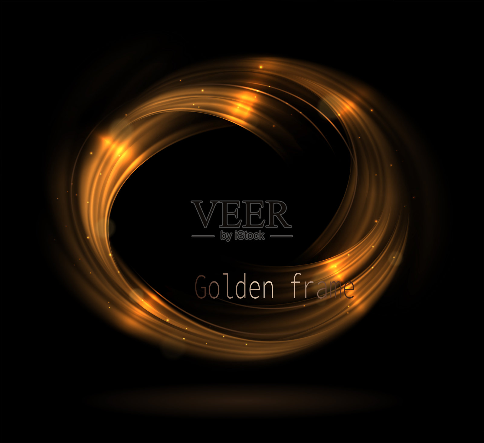 孤立的金色椭圆框架，黑色背景上闪耀着明亮的亮片插画图片素材