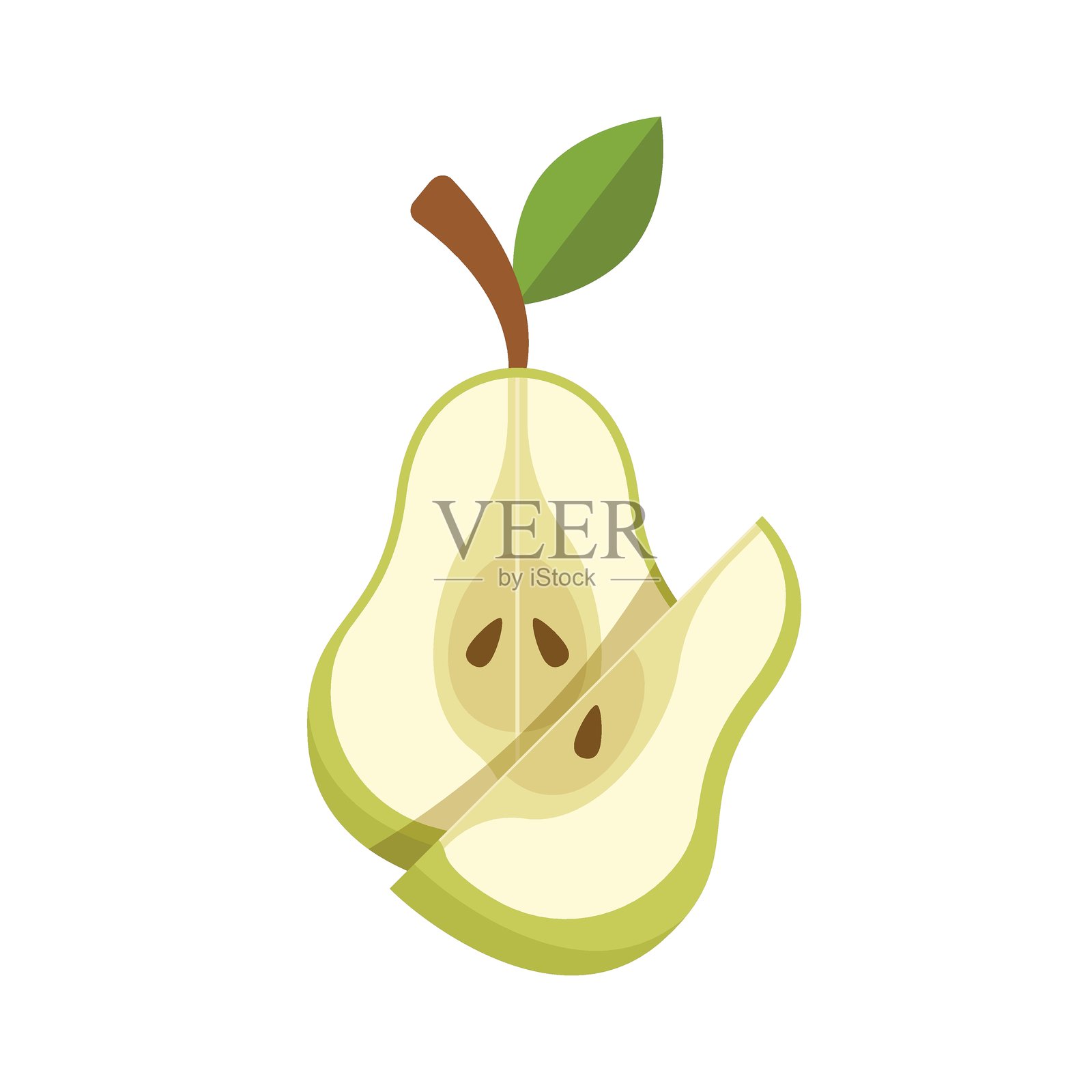 扁平风格的梨图标。新鲜水果的矢量插图，背景为单色。新鲜梨的商业概念标志。插画图片素材