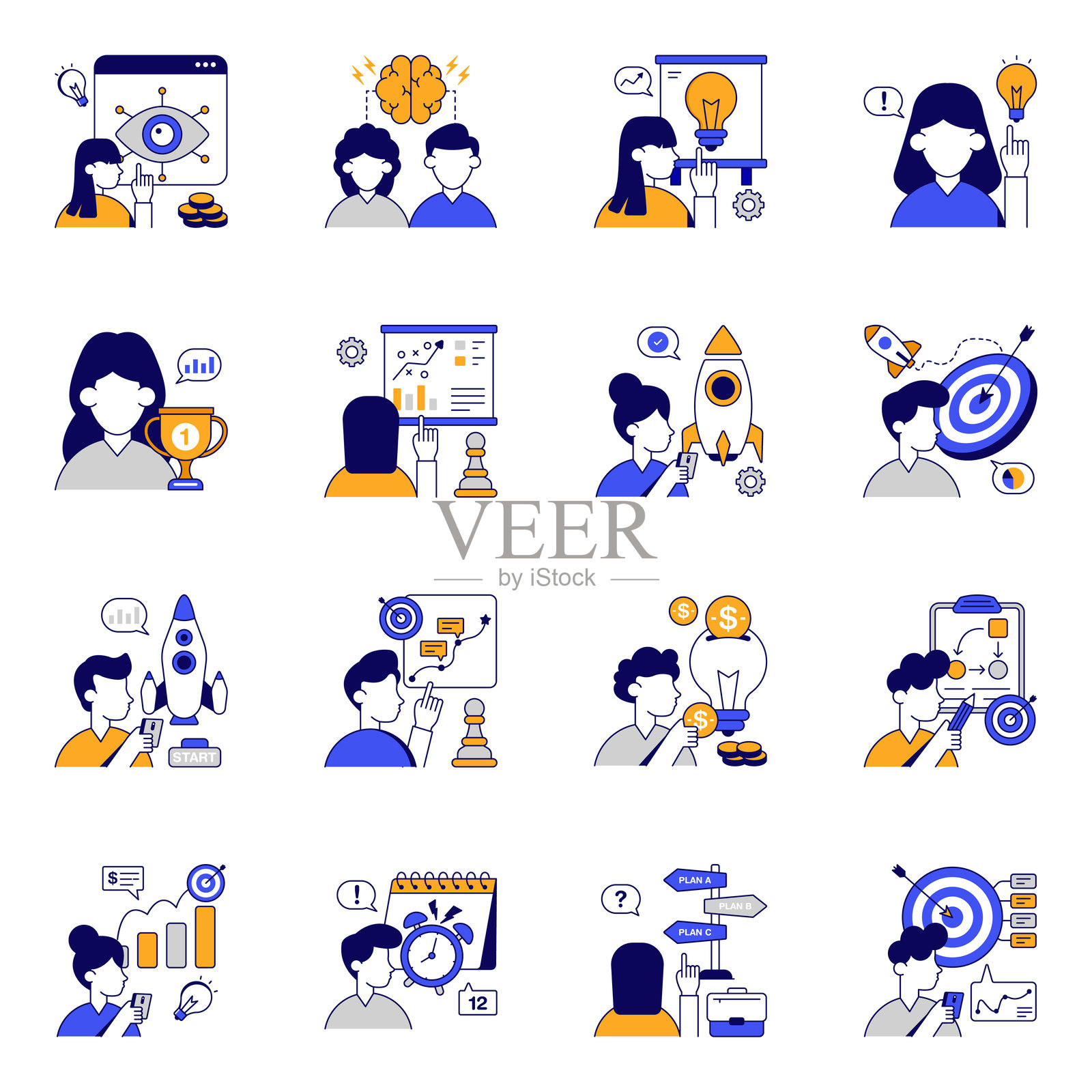 启动平面图标集插画图片素材