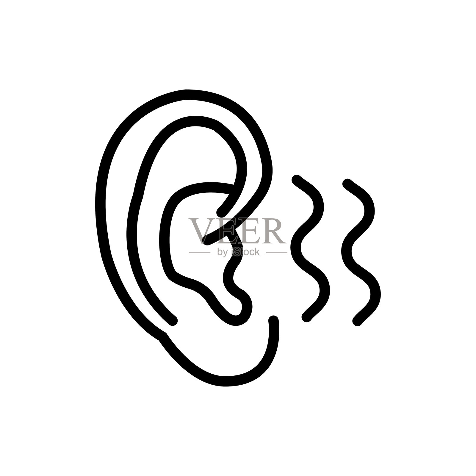 耳部感染轮廓图标。急性耳痛标志。中耳炎症状。呼吸道病毒和细菌感染。严重并发症。听力损失。插画图片素材