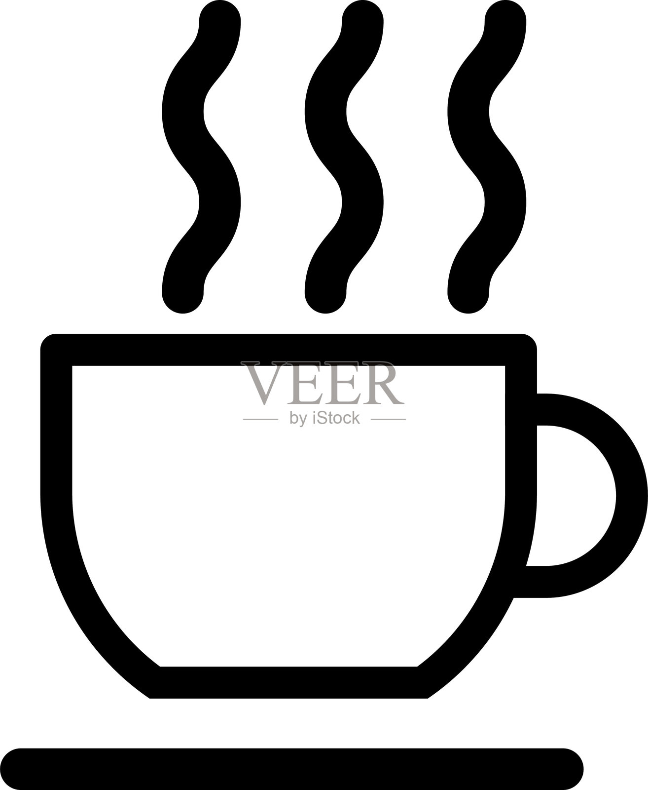 咖啡杯图标。用于设计logo的细线标志，单一高质量轮廓符号，适用于网页设计或移动应用。插画图片素材