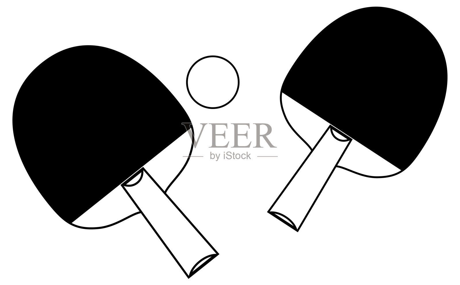 简单的黑白乒乓球拍和球的插图。图标。插画图片素材