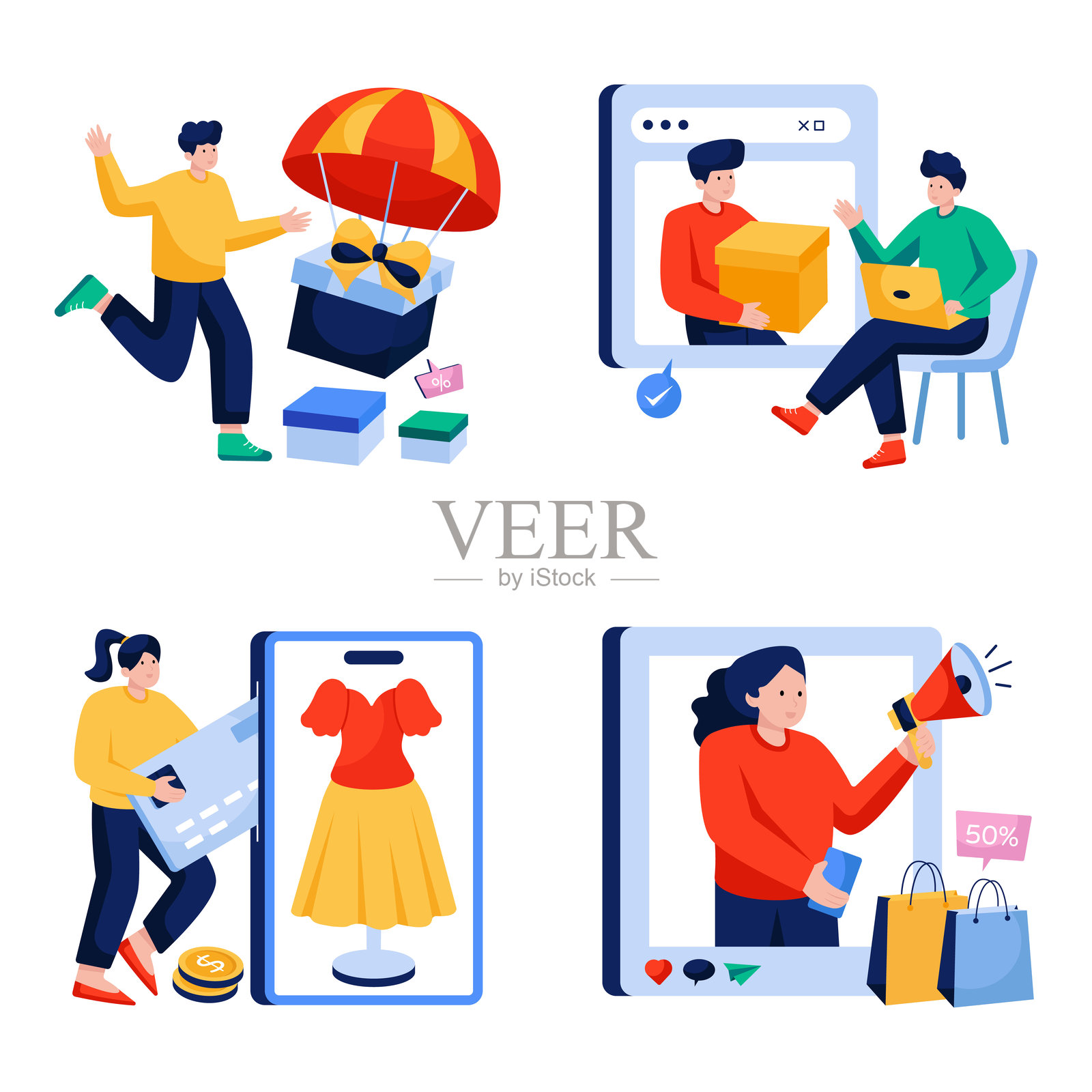 电子商务扁平插图集插画图片素材