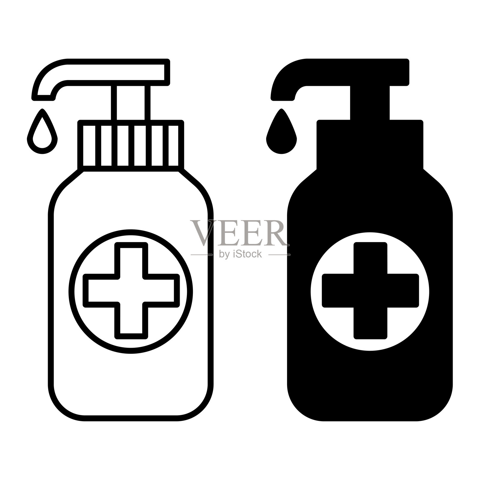 卫生图标。黑白矢量插图。洗手液。身体卫生插画图片素材