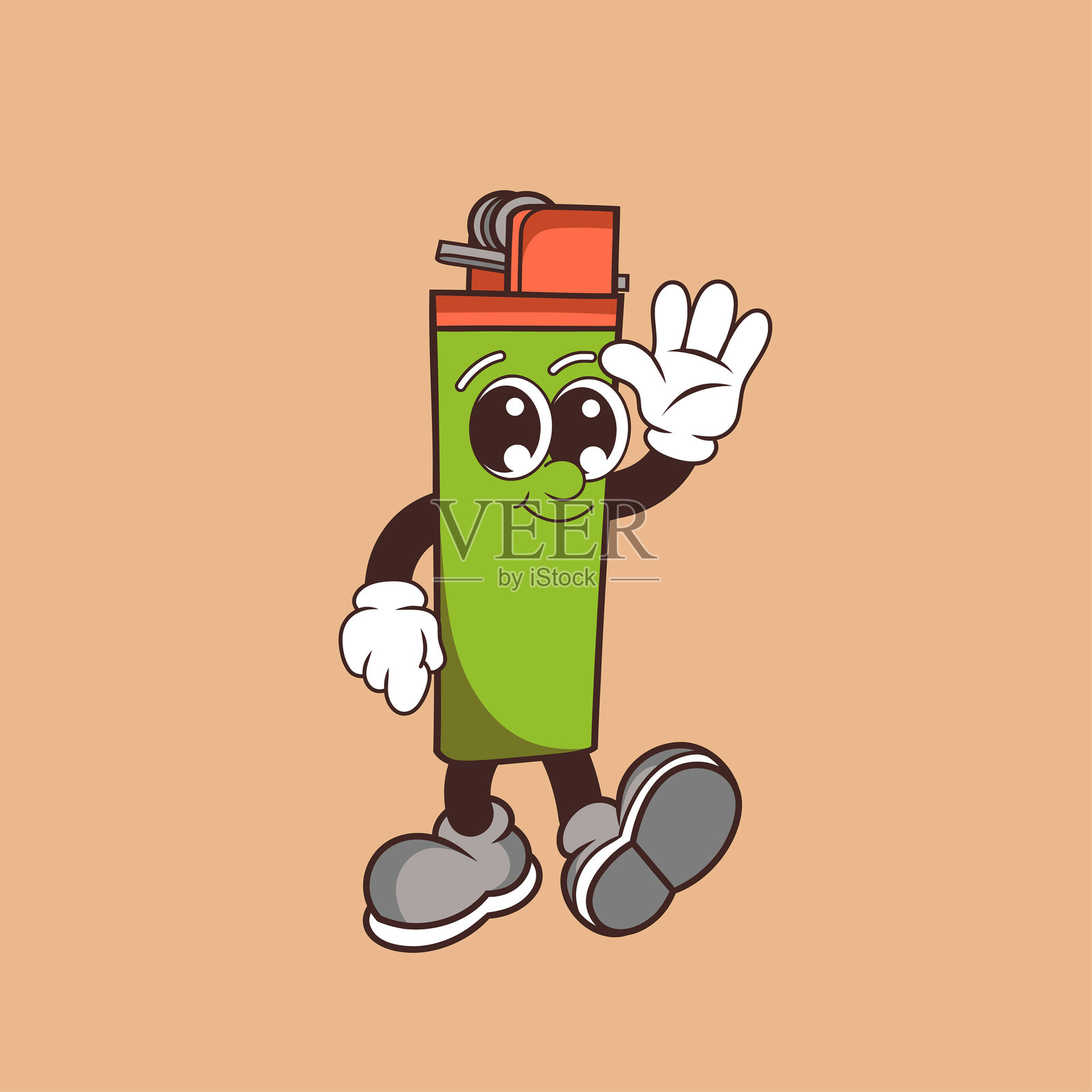 复古风格的友好打火机角色设计插画图片素材