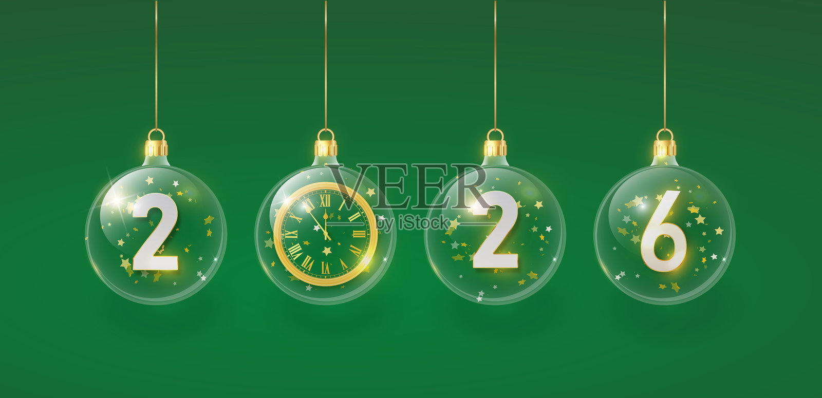 2026年金属数字迎接新年。节日圣诞横幅上有五彩纸屑在明亮的背景中飘落。逼真的金色3D数字。矢量图。插画图片素材