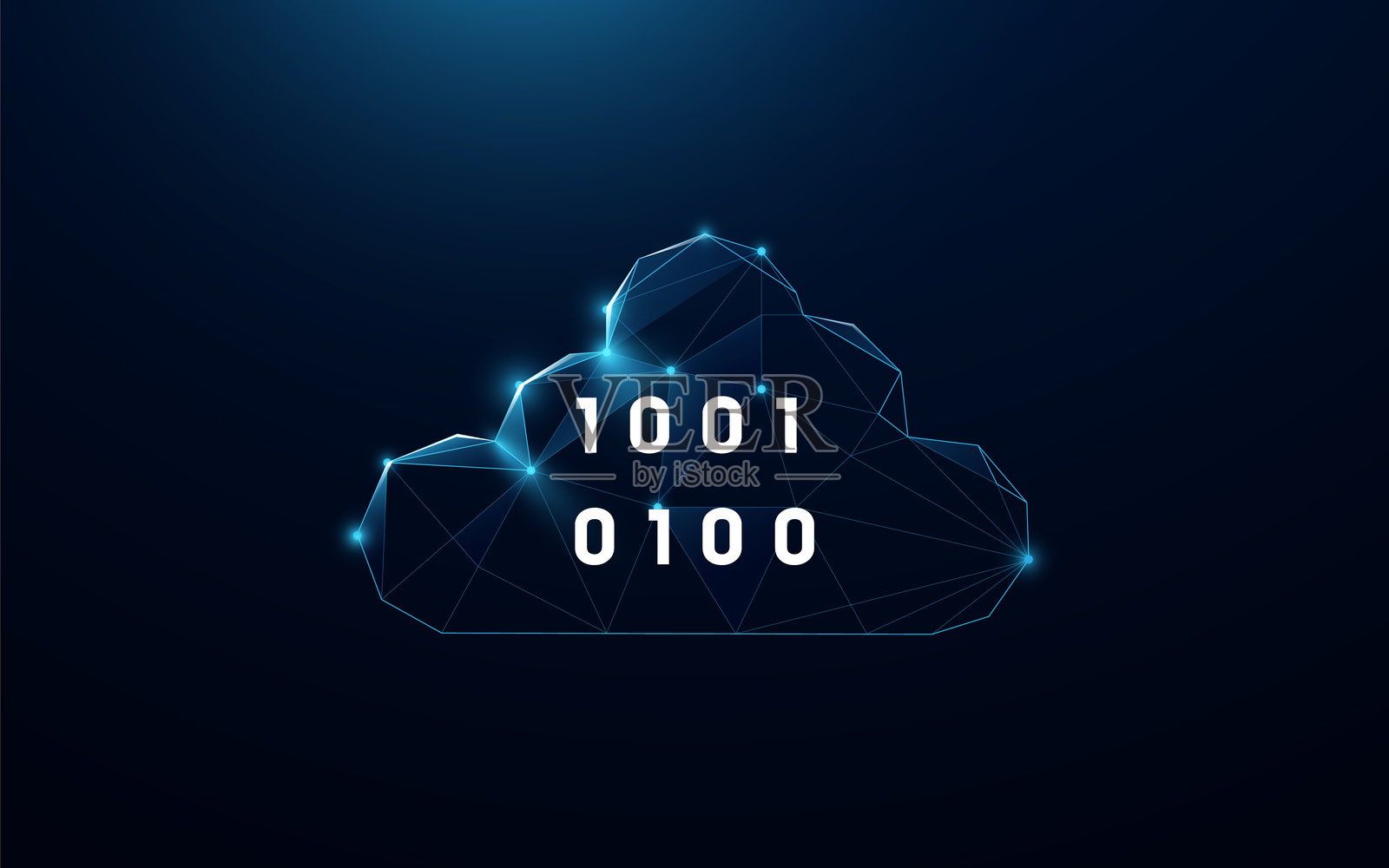 未来的云计算概念，带有二进制代码和发光的多边形网格插画图片素材