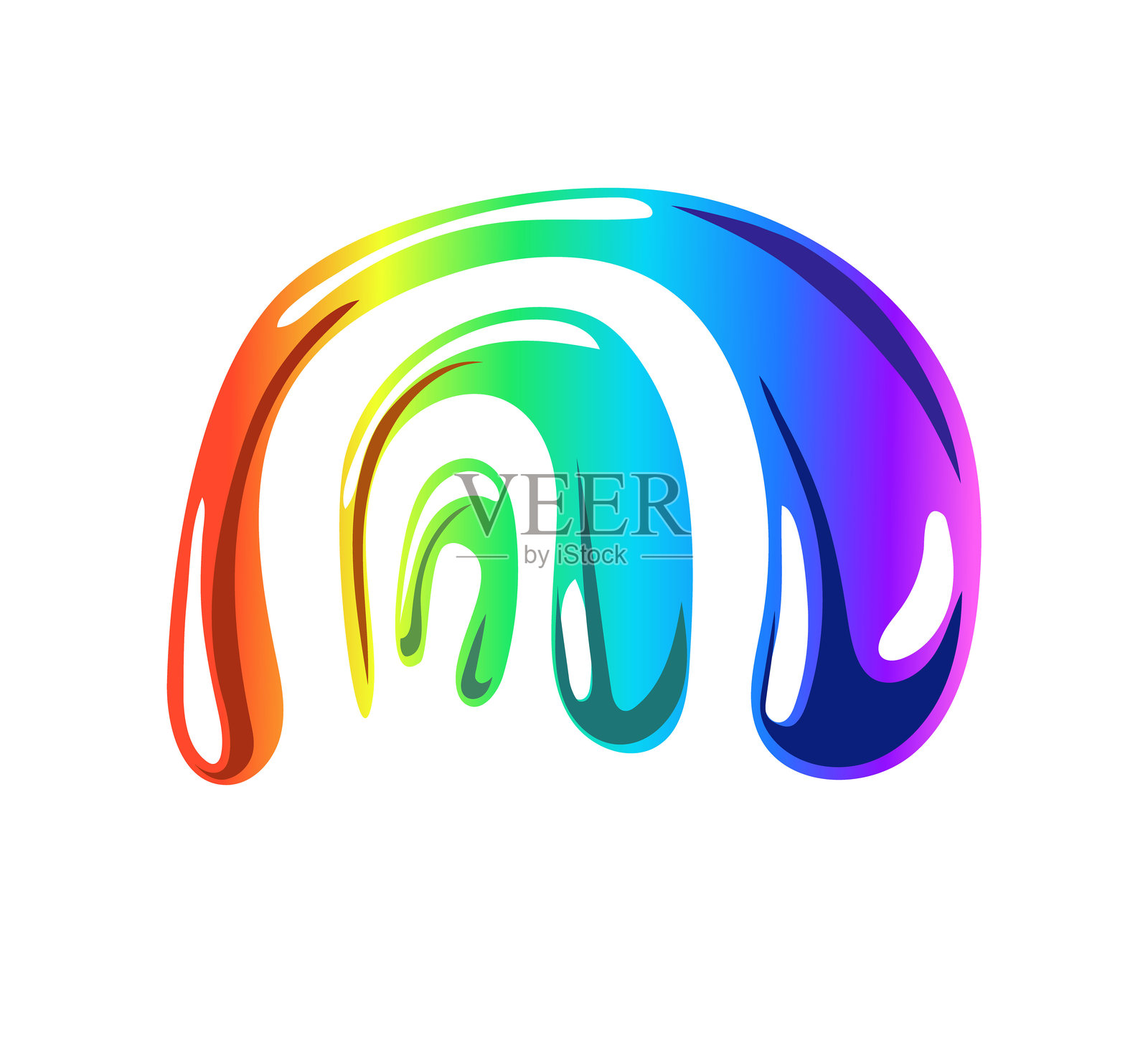 明亮的彩虹光泽。Y2K风格的多彩渐变元素。可爱的闪亮抽象元素。液态有机形状。白色背景上的独立玻璃元素。矢量，卡通。插画图片素材