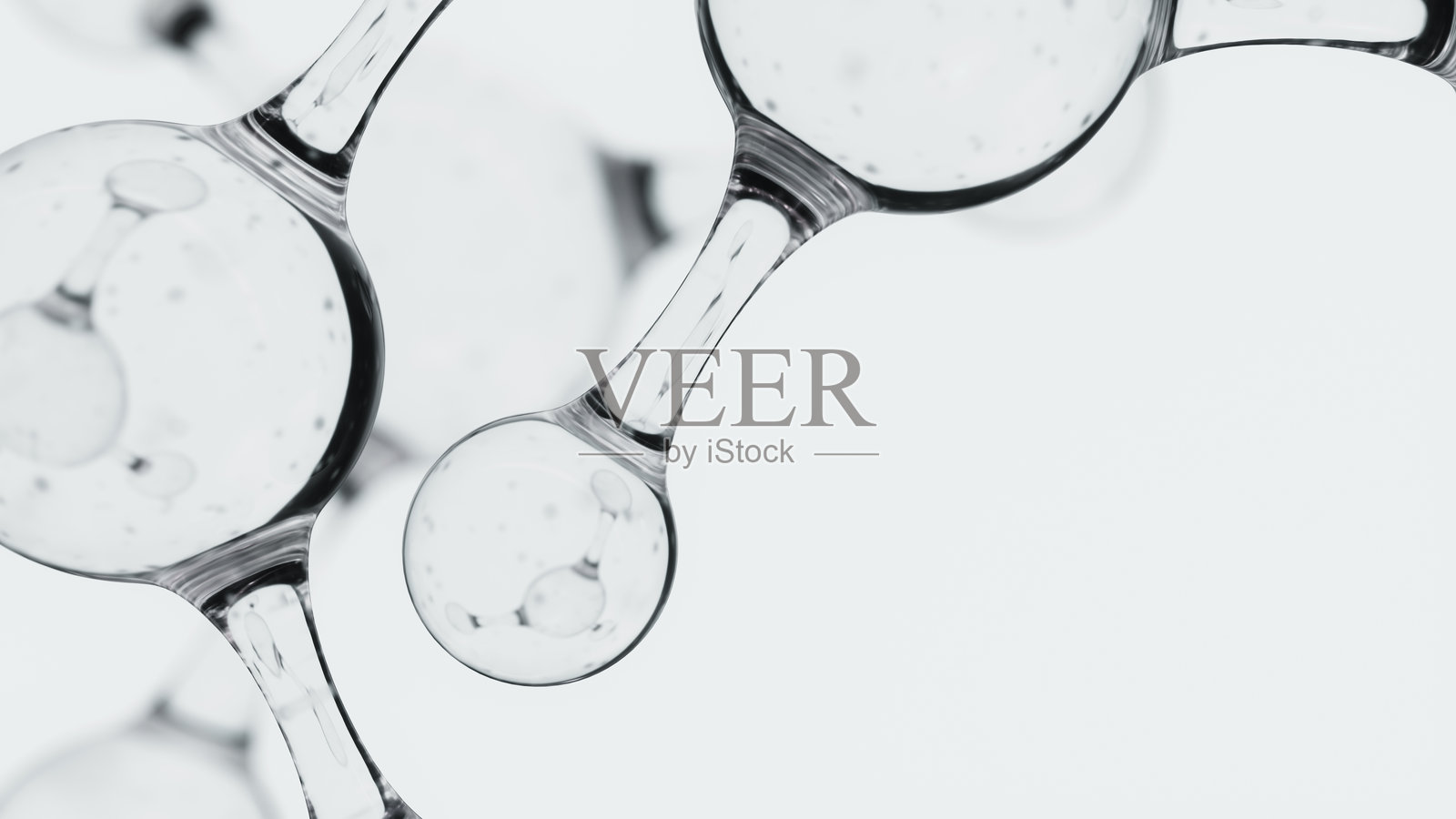 3D抽象单色玻璃分子结构。美容胶原蛋白精华，保湿水，维生素，透明质酸用于护肤。健康护理概念照片摄影图片