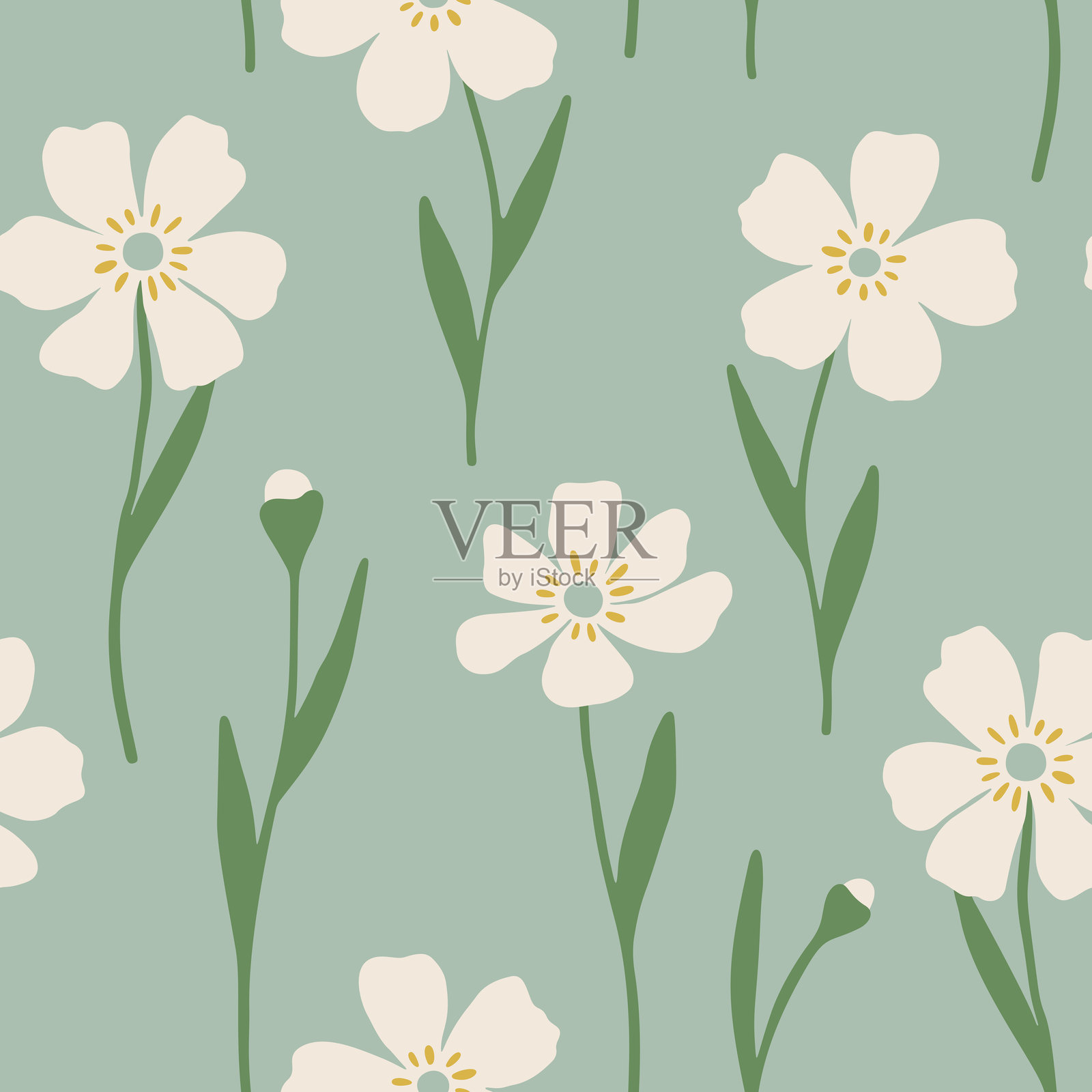 手绘矢量无缝花卉图案，扁平风格插画图片素材