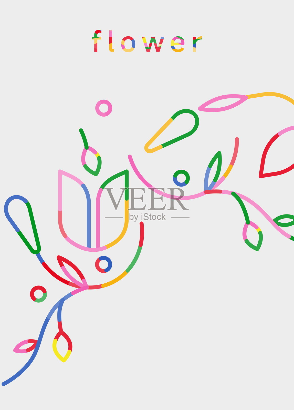 抽象色彩儿童线条风格叶子花卉图案背景插画图片素材