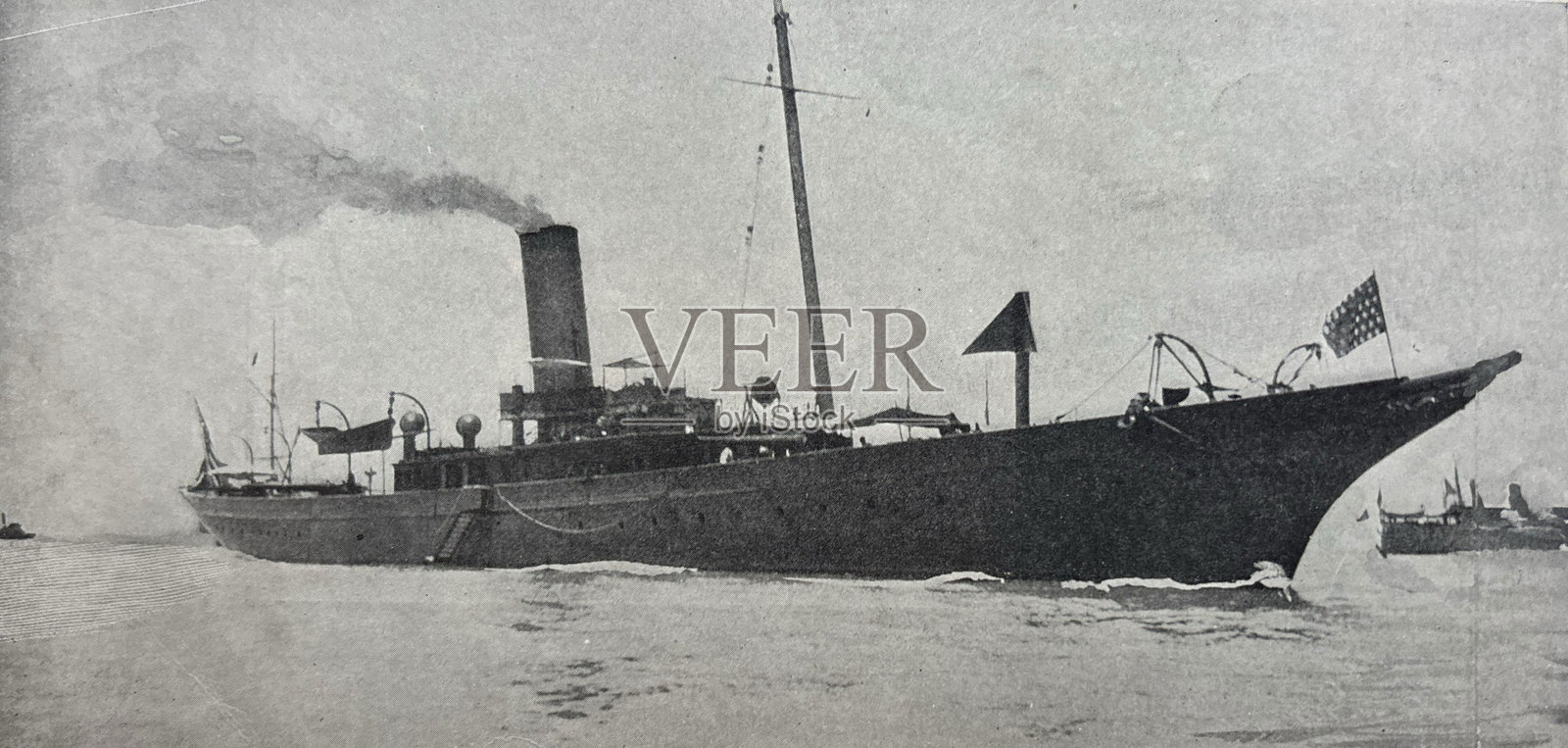 古董插图 - 西班牙战争 - 1898年战争 - 鹰号舰插画图片素材