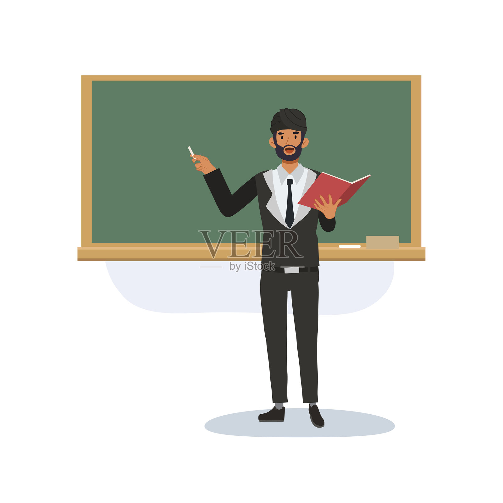 印度商人进行商业培训和教育概念的演示，手持书籍和指示棒插画图片素材