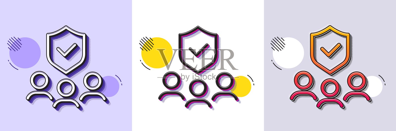 人们保险线条图标。健康保障标志。半色调点状图案。矢量图。插画图片素材