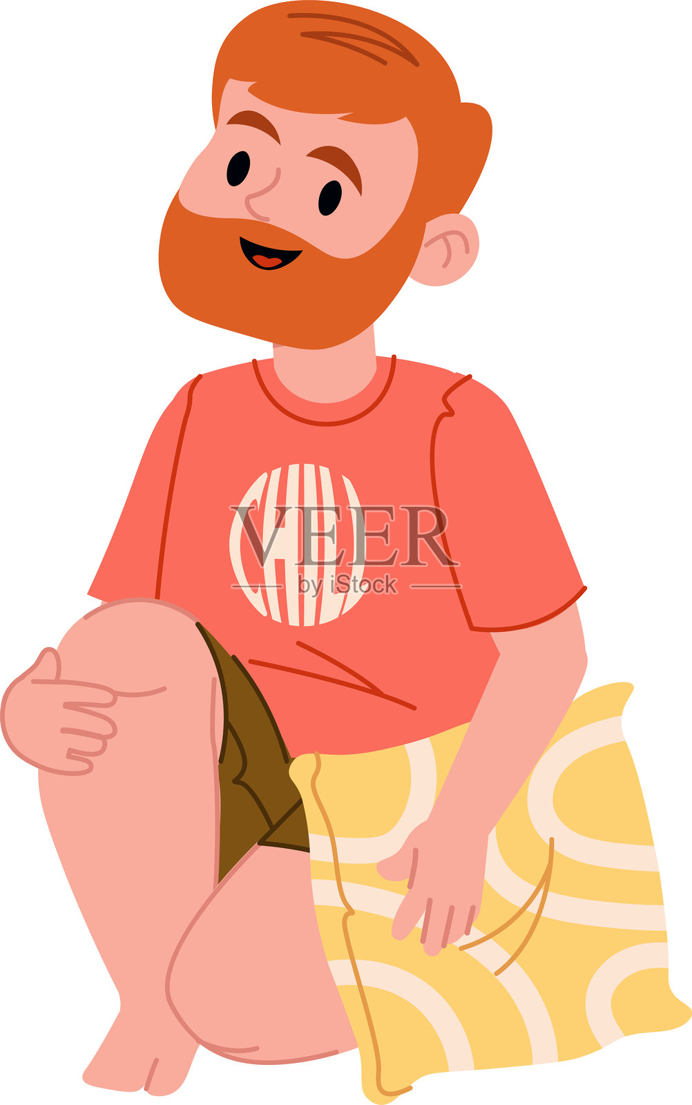 一群快乐的年轻朋友在海边野餐，年轻的男孩女孩们面带微笑。插画图片素材