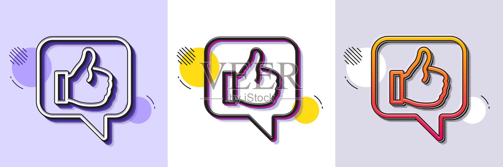 像线条图标。点赞手势。半色调点状图案。矢量图。插画图片素材