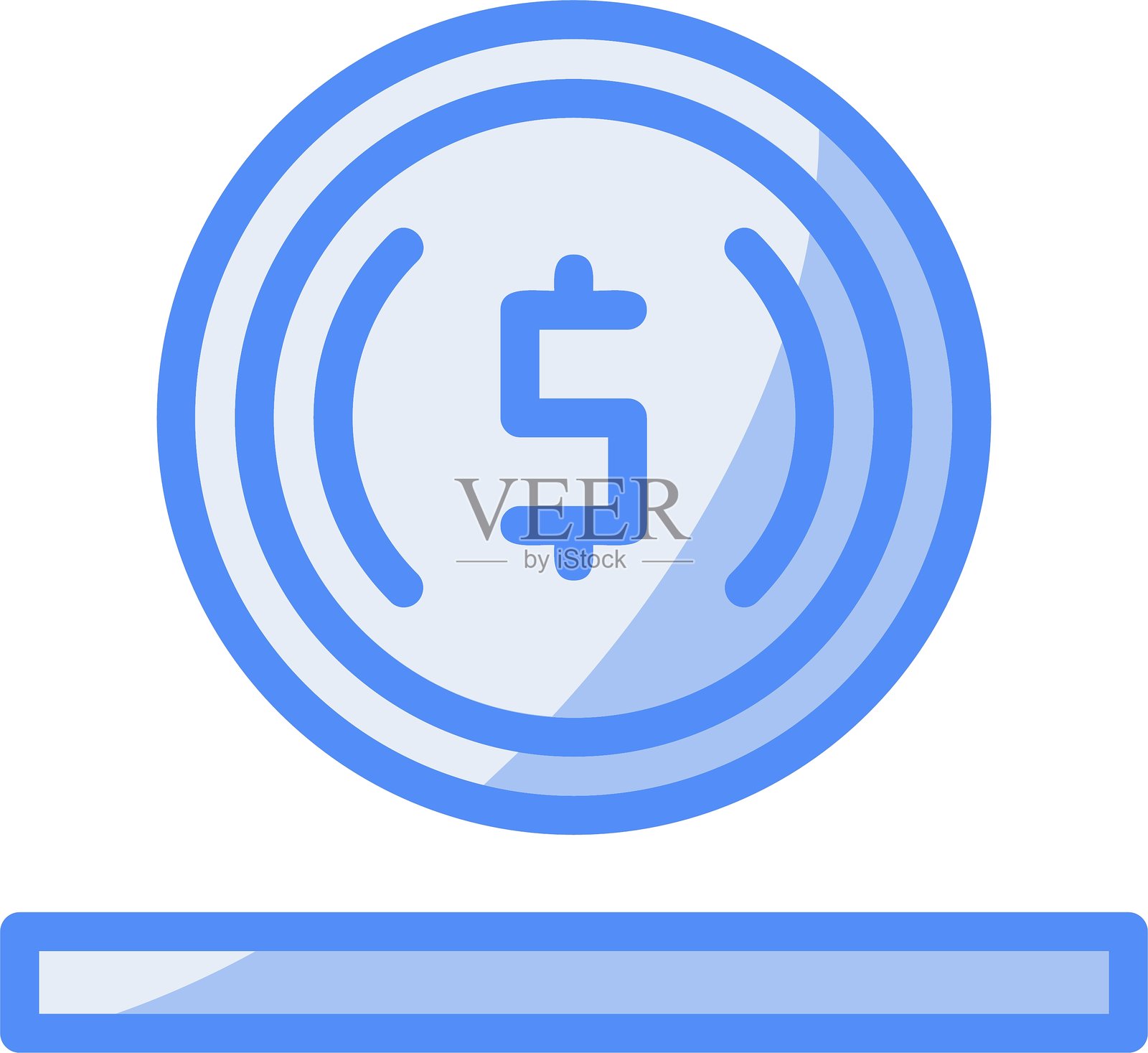 蓝色调填充的硬币线条图标插画图片素材