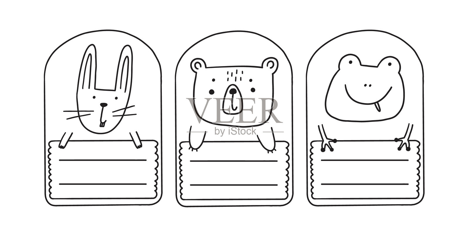 可爱的涂鸦风格学校名牌时尚动物插画图片素材