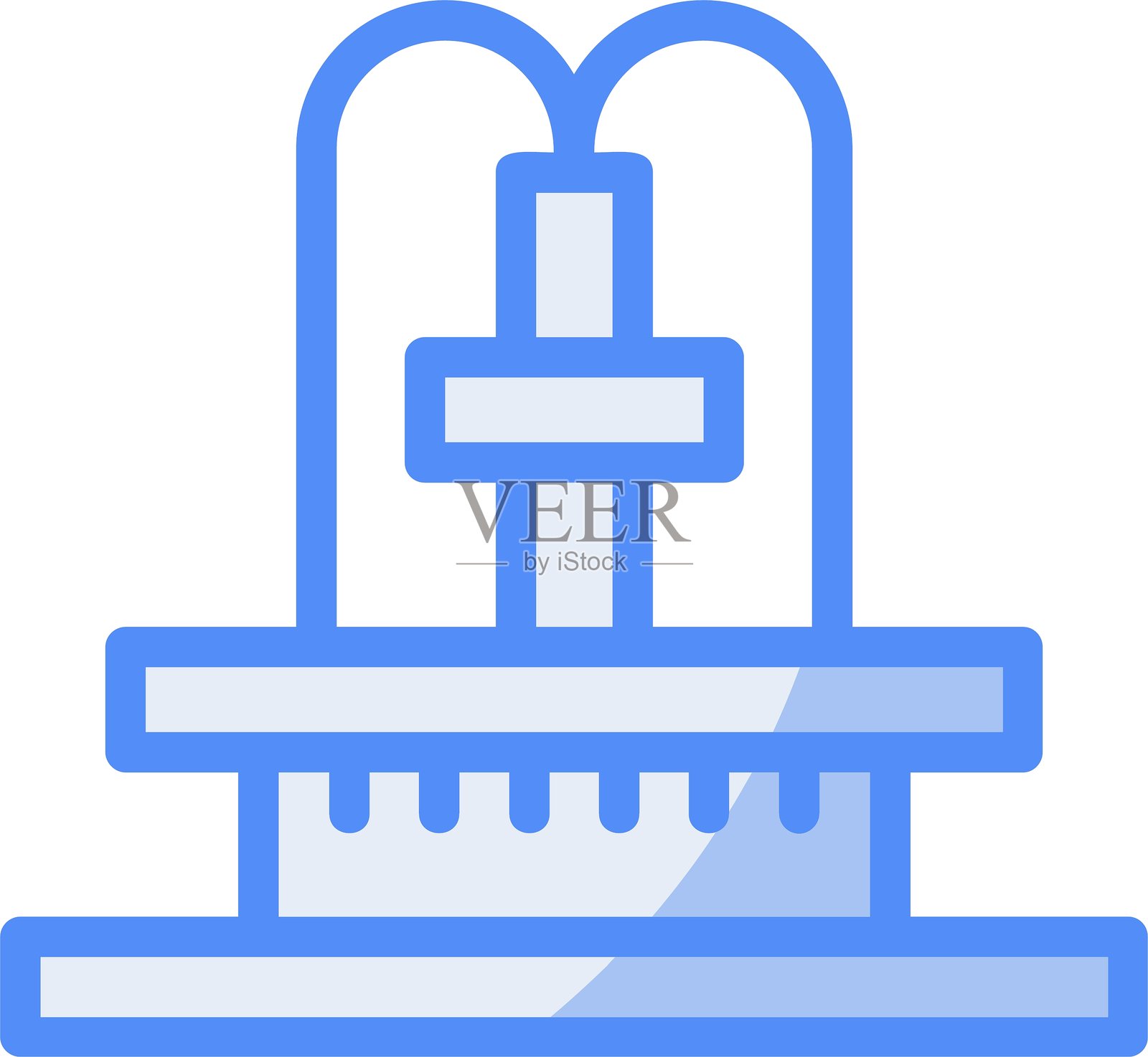 蓝色调的喷泉线条填充图标插画图片素材