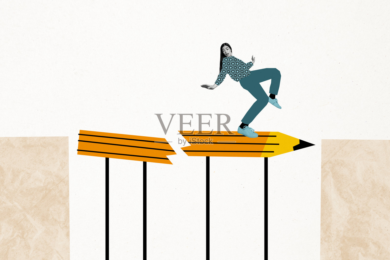 创意趋势拼贴：破碎铅笔、桥梁、写作、博主、作家、灵感、缪斯、模板、隐喻、迷幻、复古风格照片摄影图片