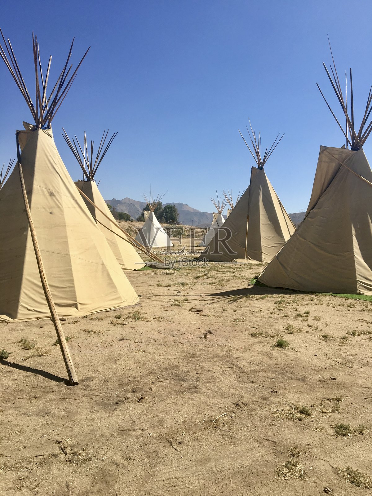 阳光明媚的沙漠中的帐篷照片摄影图片