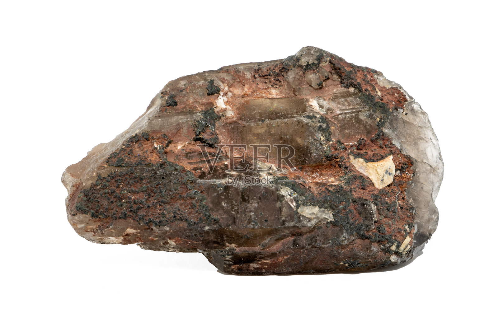 烟水晶矿物特写，孤立在白色背景上照片摄影图片