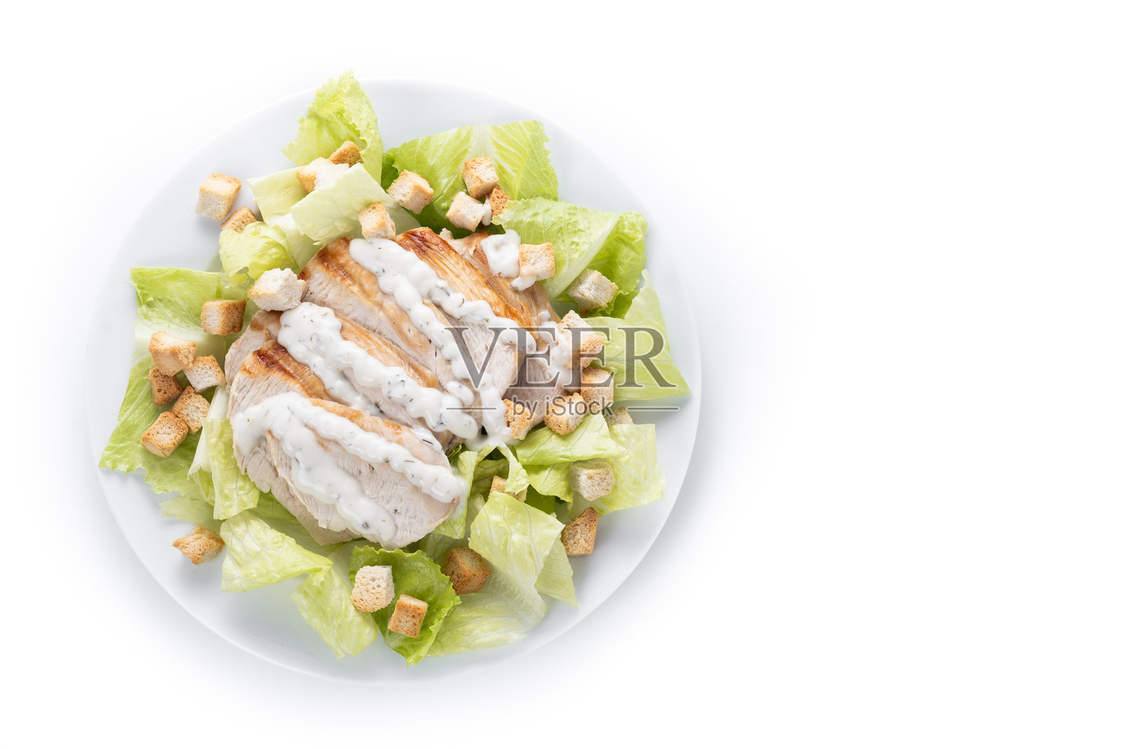 脆皮凯撒沙拉配鸡肉照片摄影图片