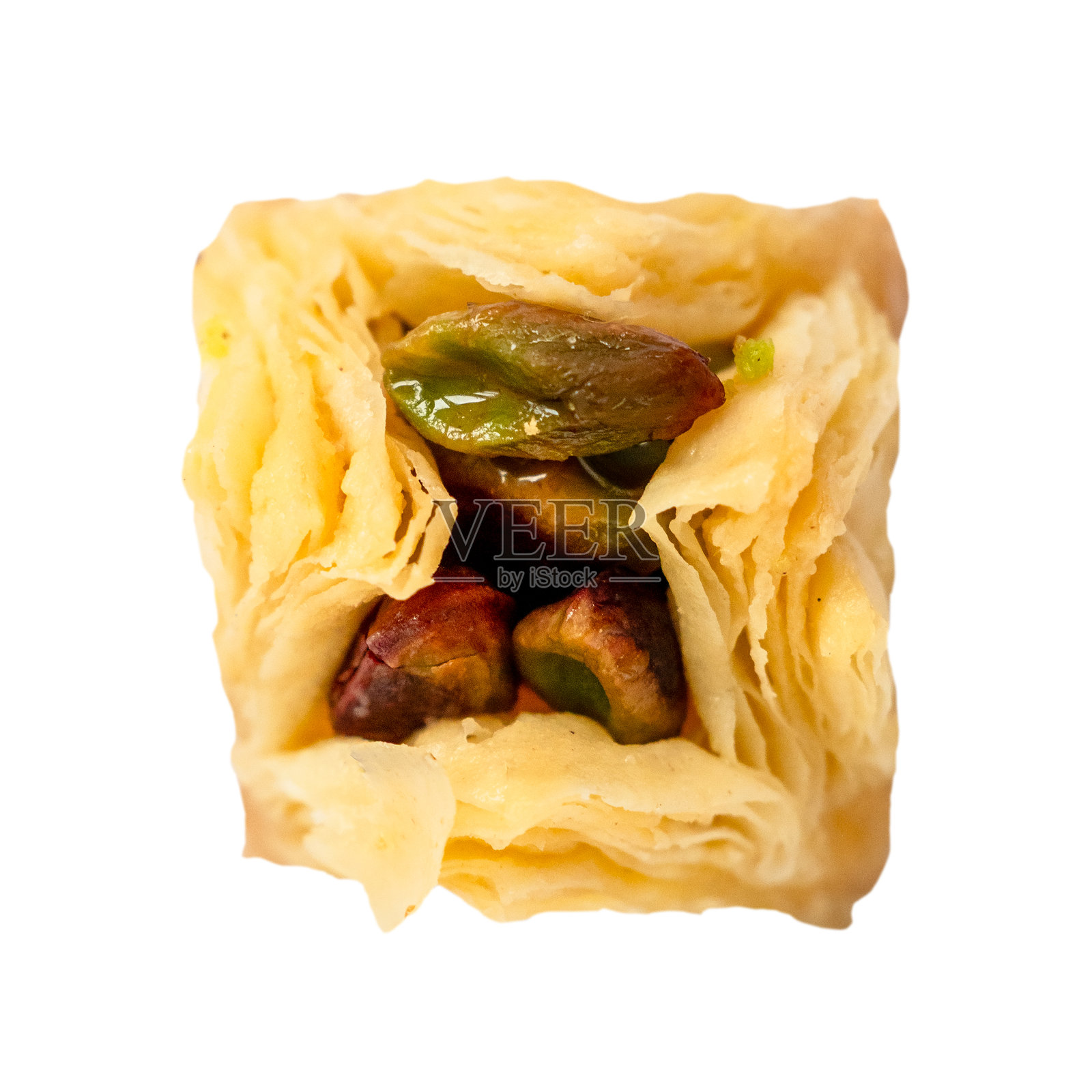 顶部视角的层次巴克拉饼配开心果坚果照片摄影图片