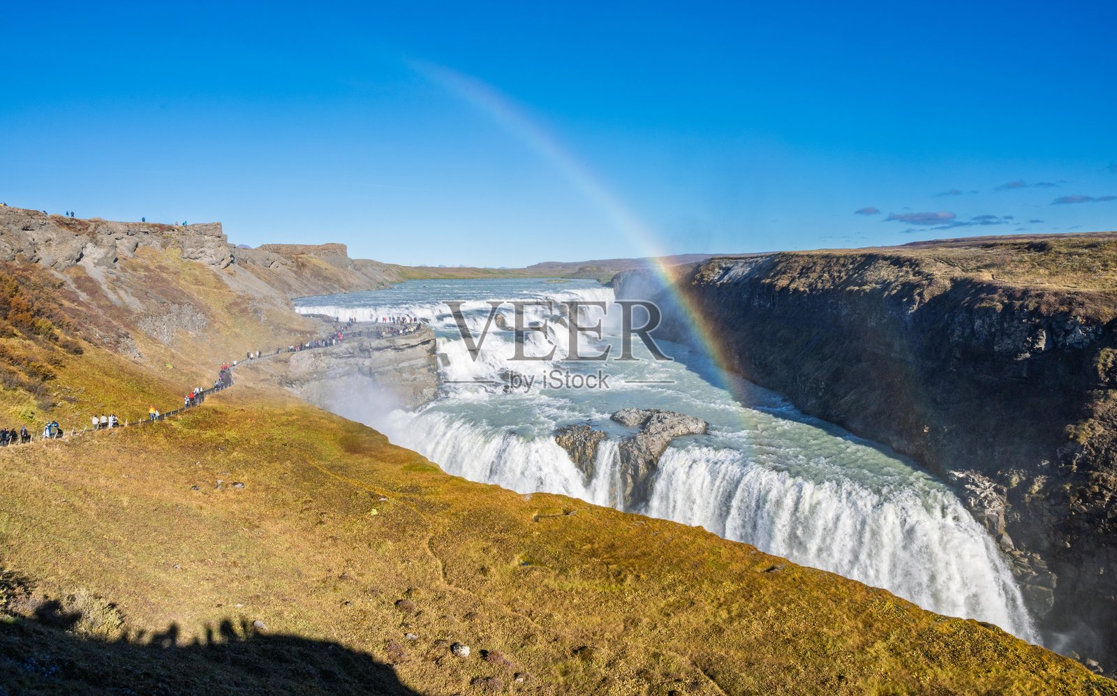 冰岛的瀑布和彩虹照片摄影图片