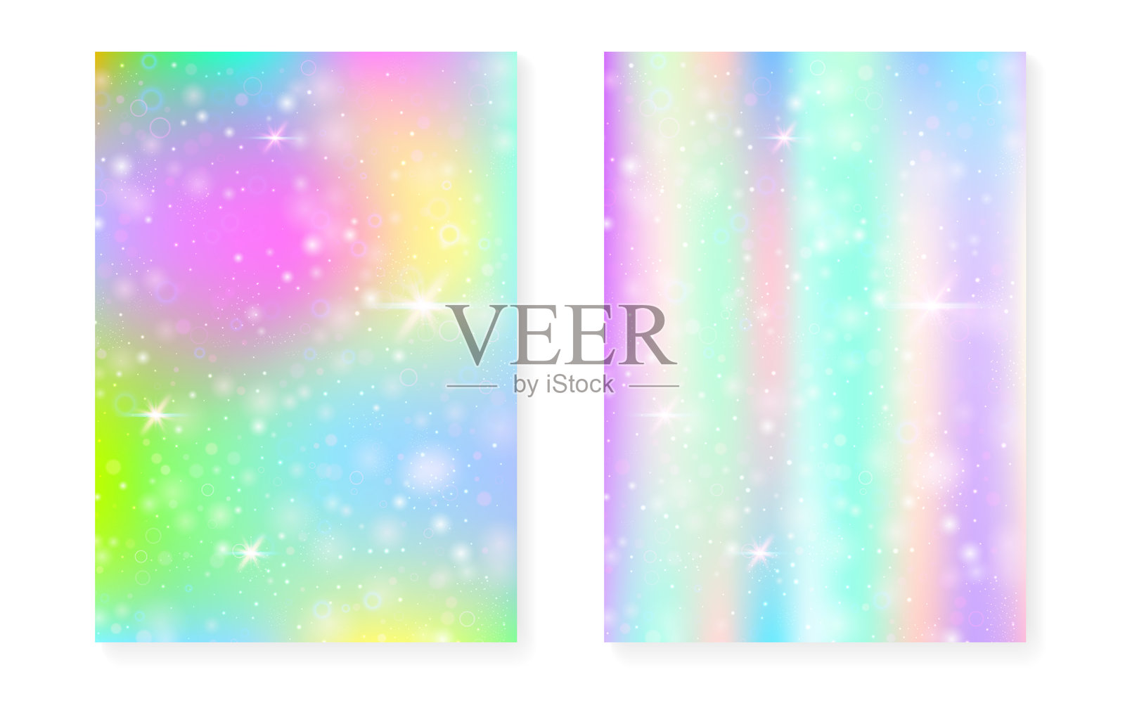 魔法背景与公主彩虹渐变。可爱的独角兽全息图。插画图片素材