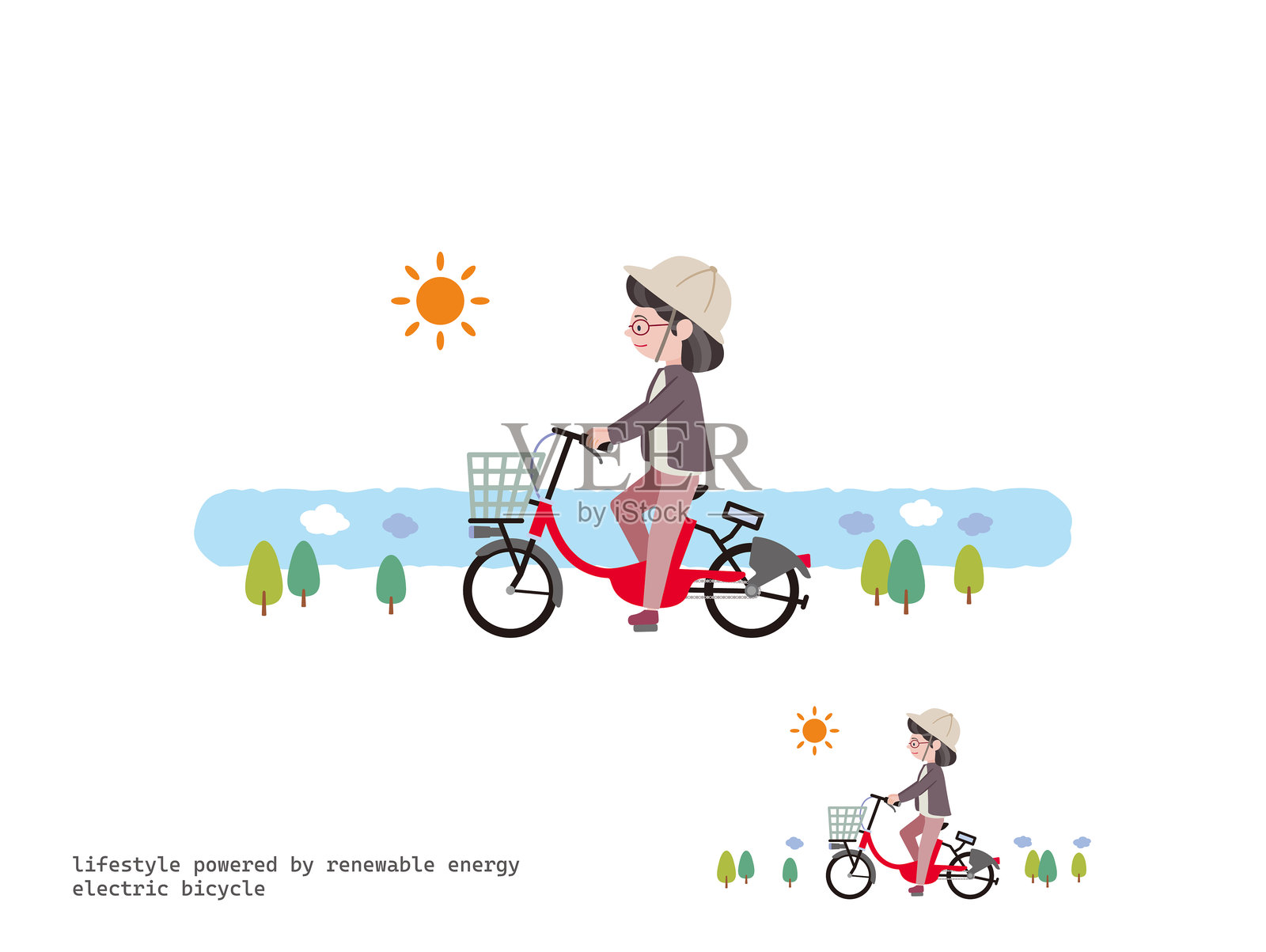 电动自行车 2_老年女性 1_si插画图片素材