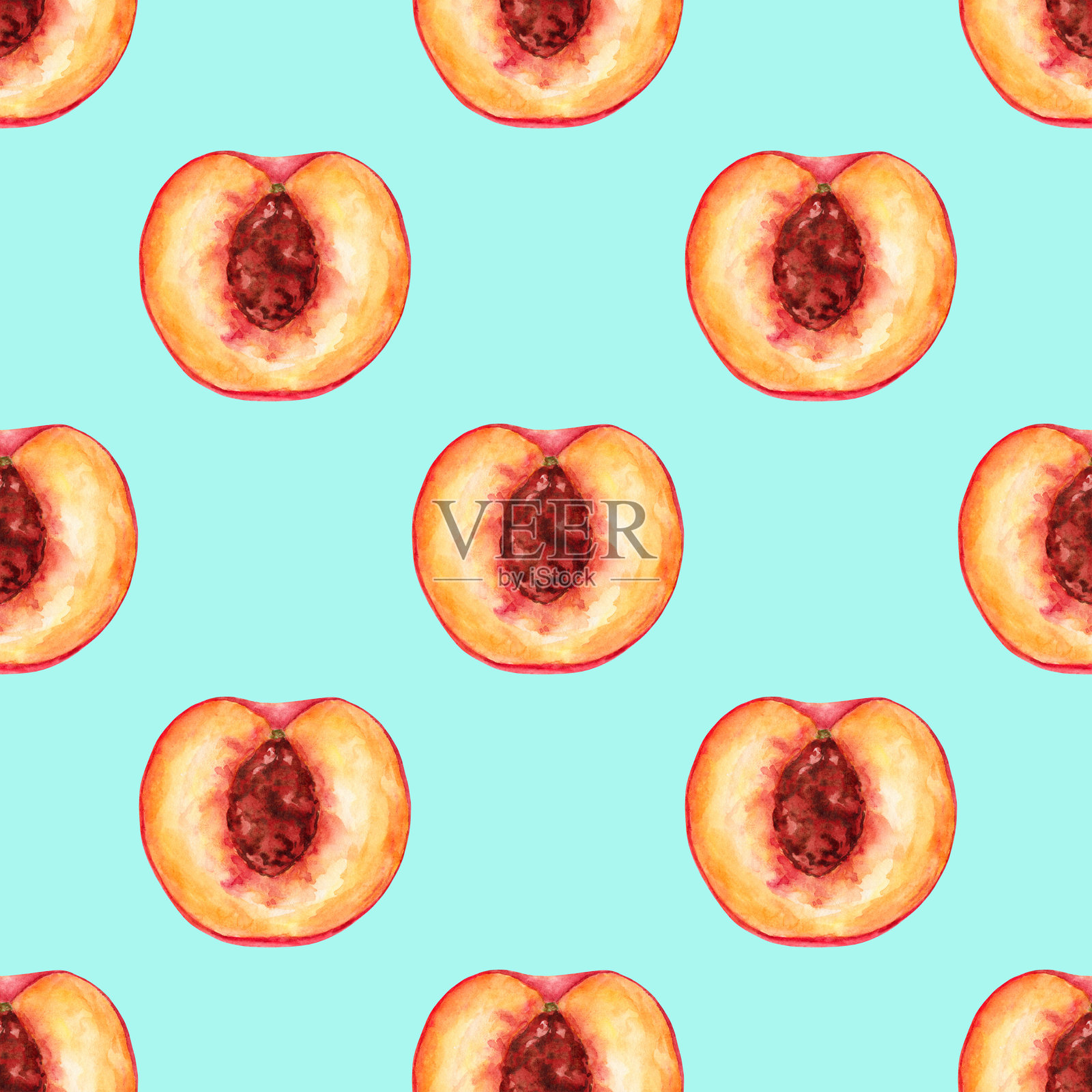 无缝桃子图案，水彩插图插画图片素材