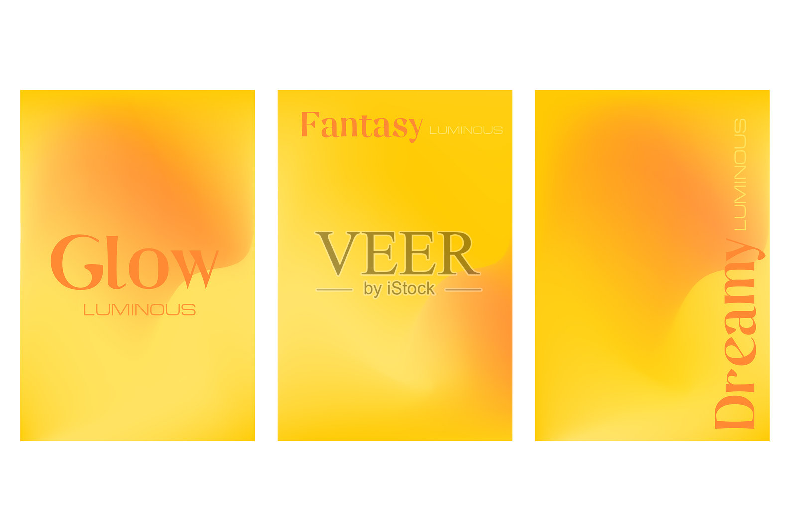 抽象的橙色和黄色海报组合，平滑模糊的渐变背景，带有发光液体模糊横幅。金色流体海报，留有空白空间。湿刷水彩飞溅波浪纹理。插画图片素材