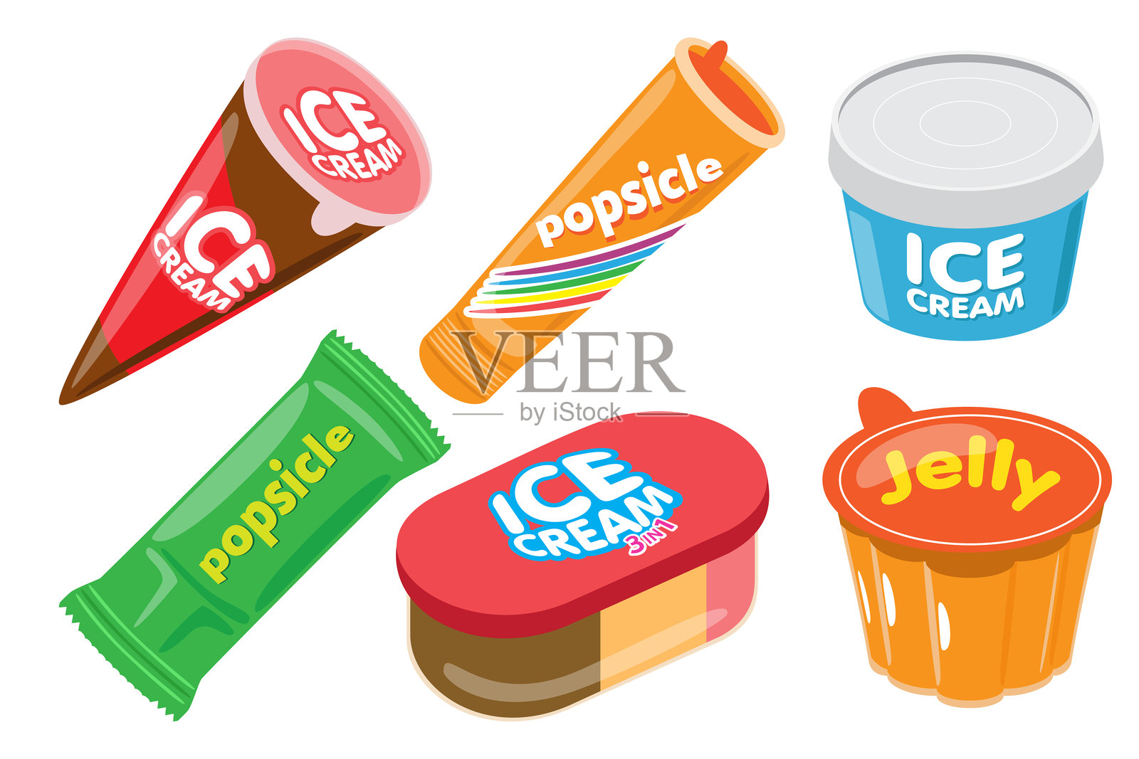 彩色冰淇淋和冰棒包装矢量图集插画图片素材