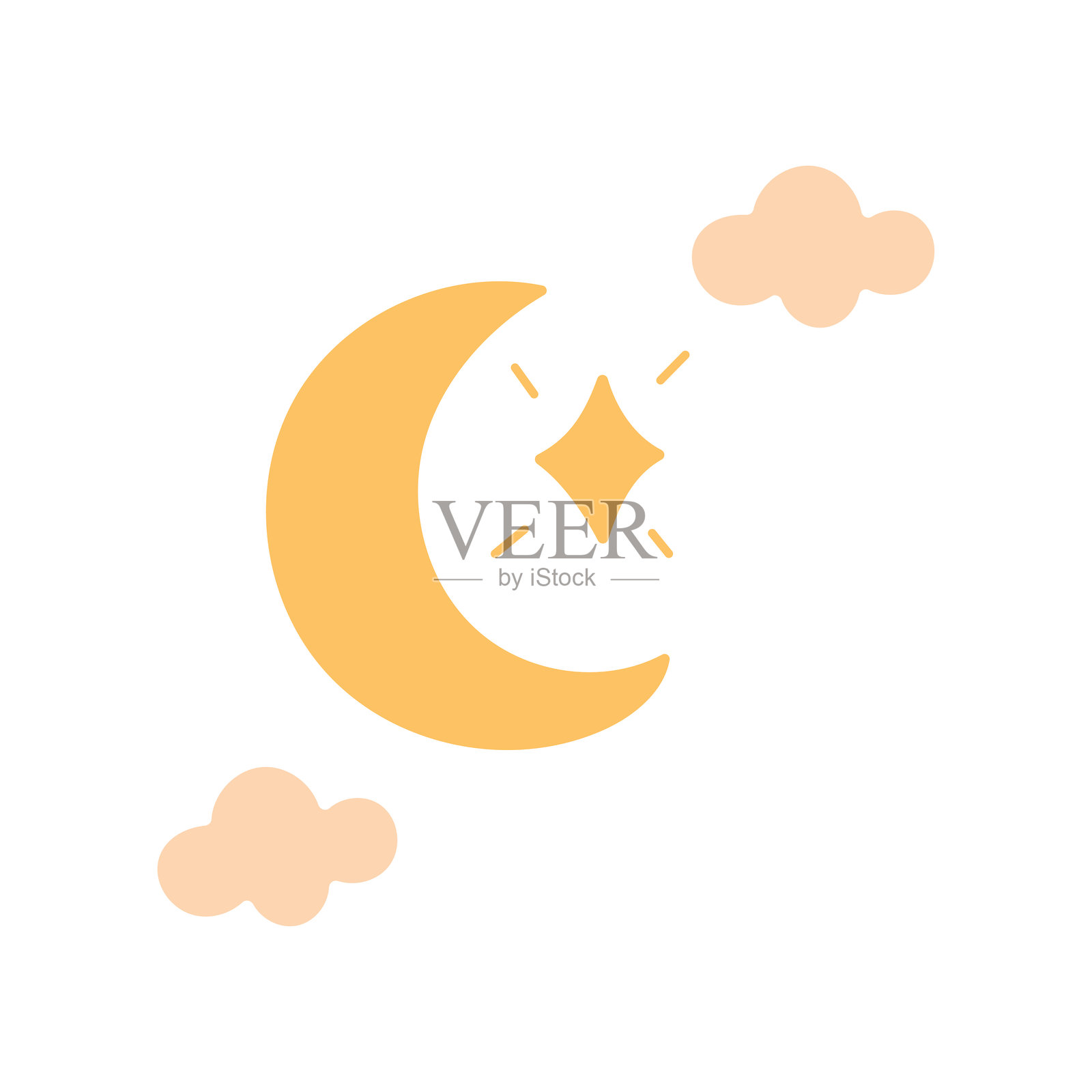 粉彩风格的弯月与云朵和星星插画图片素材