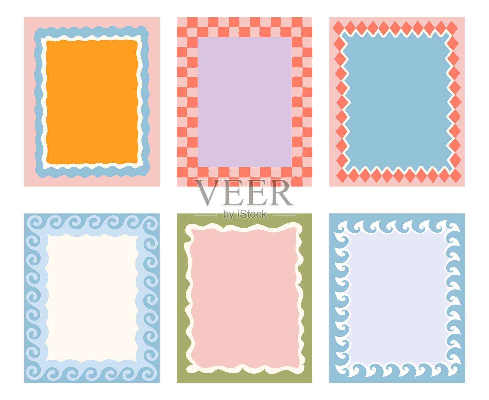 手绘剪切风格的框架和边框矢量集 - 现代简约风格的抽象设计元素，用于装饰或标志设计模板、印刷品、海报、帖子，留有文本空白。插画图片素材