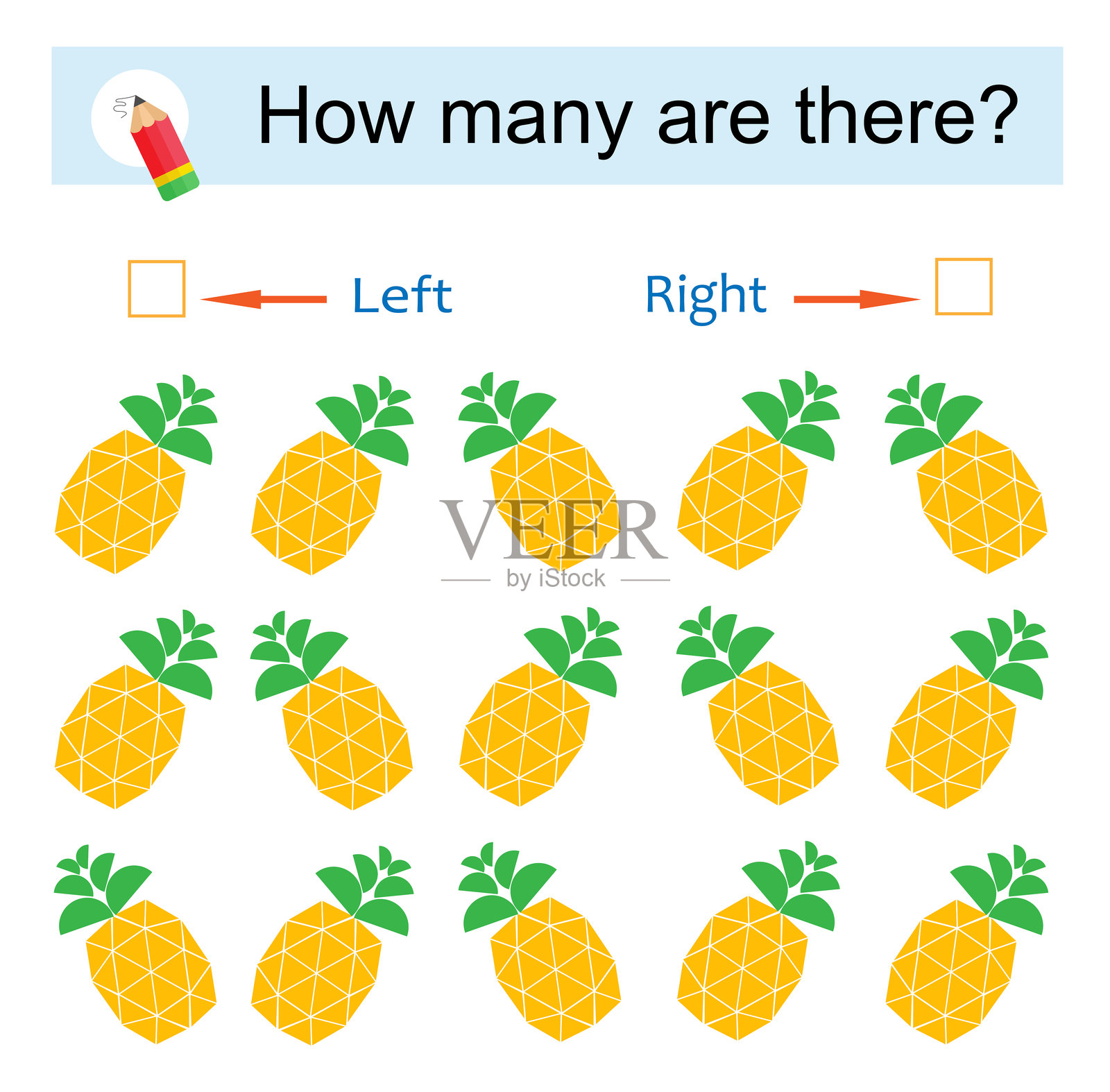 儿童数学游戏。卡通菠萝。插画图片素材