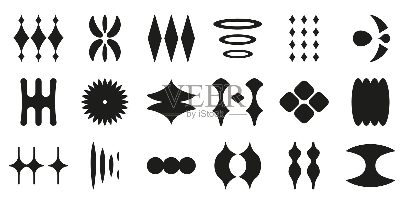 抽象几何形状实心图标集。现代设计元素和装饰图案轮廓符号集合。创意和艺术的矢量插图。独立矢量插图。插画图片素材