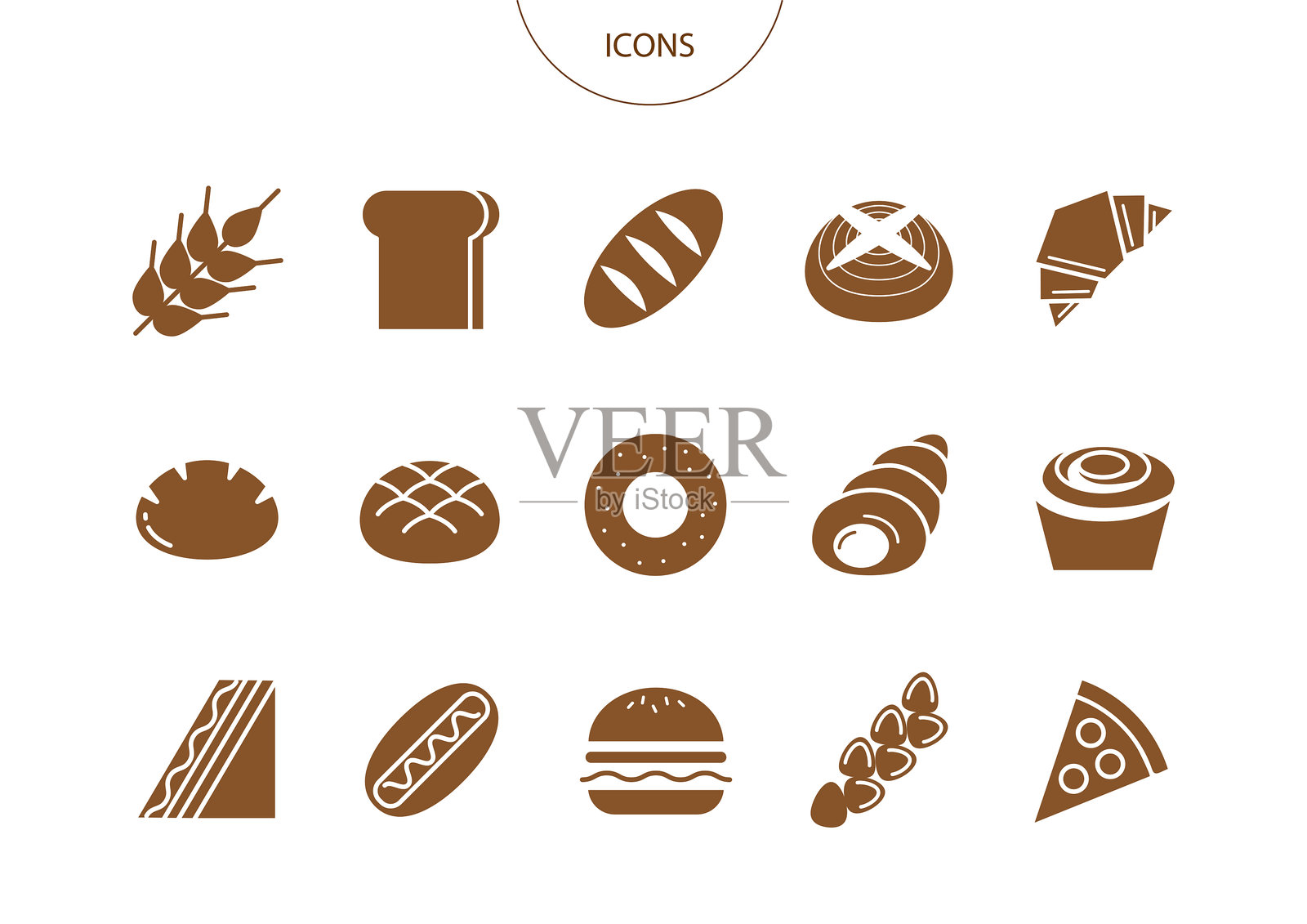 面包图标象形图的矢量插图集插画图片素材