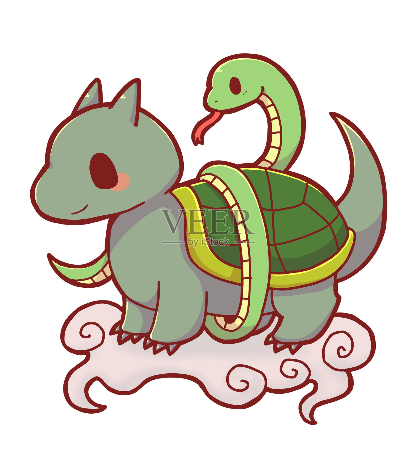 中国神话中的黑龟与云彩插画图片素材