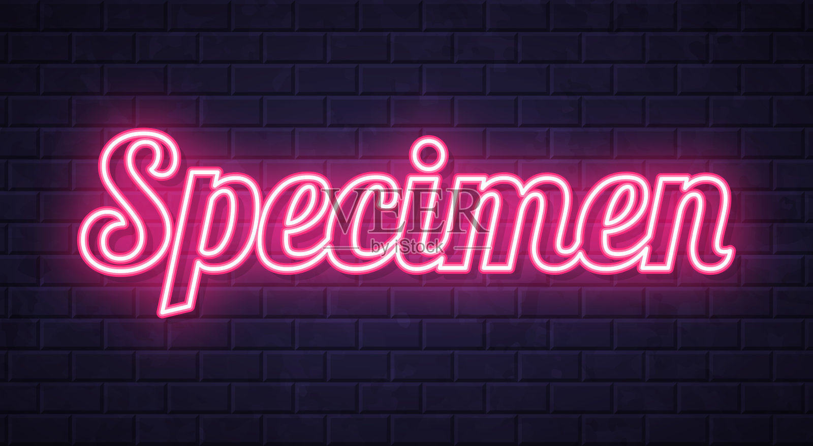 标本 - 发光的霓虹文字在砖墙背景上插画图片素材