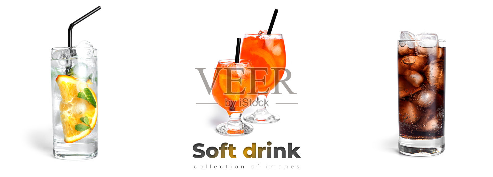 白色背景上的软饮料。照片摄影图片