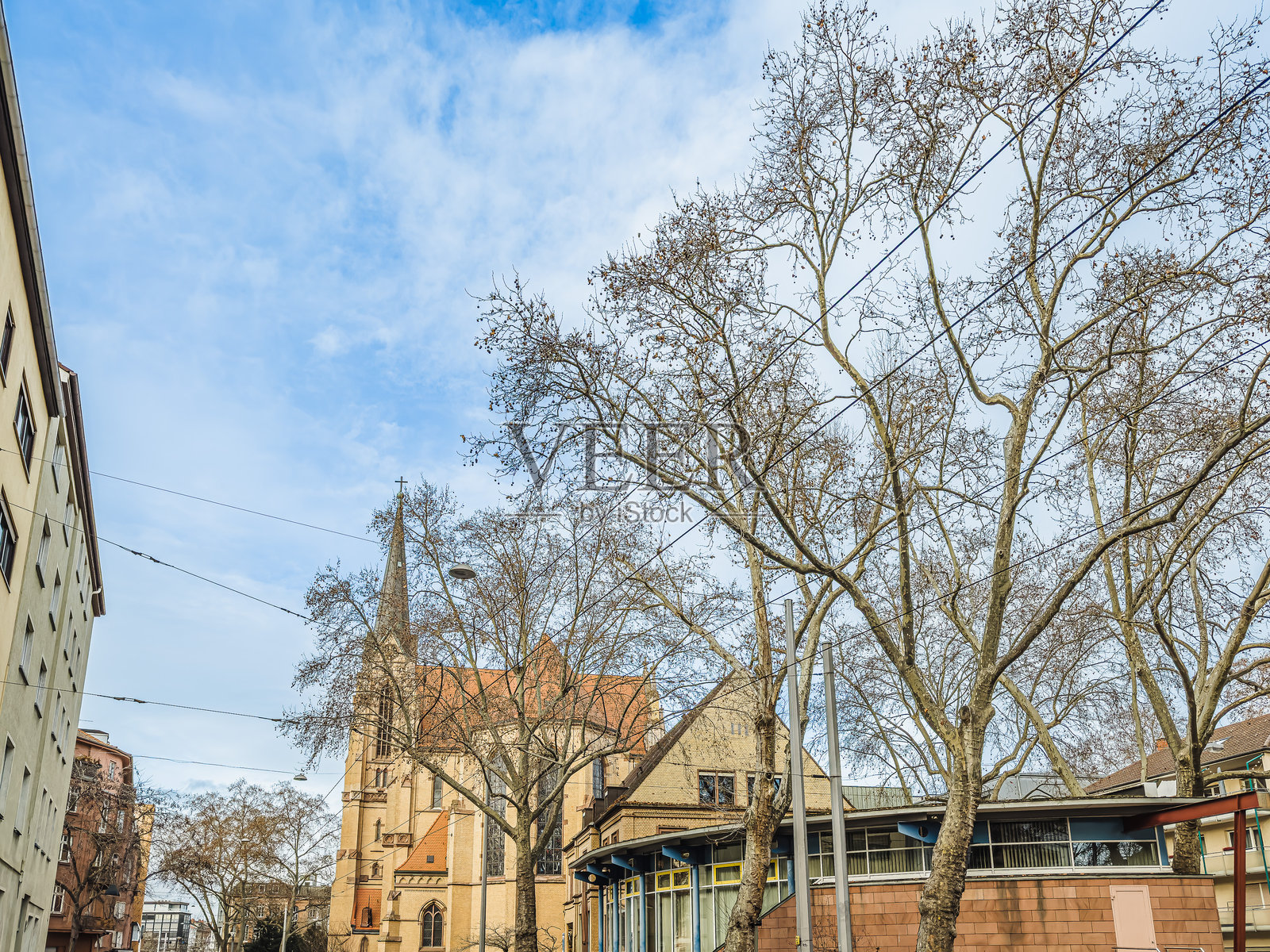 德国曼海姆老村庄的街景照片摄影图片