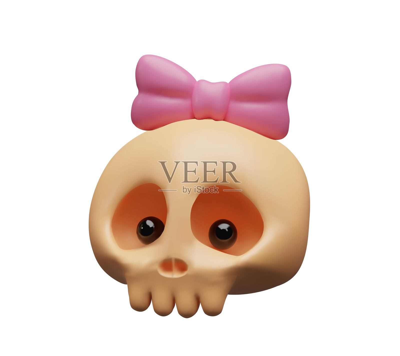 带有蝴蝶结的3D人类头骨插画图片素材