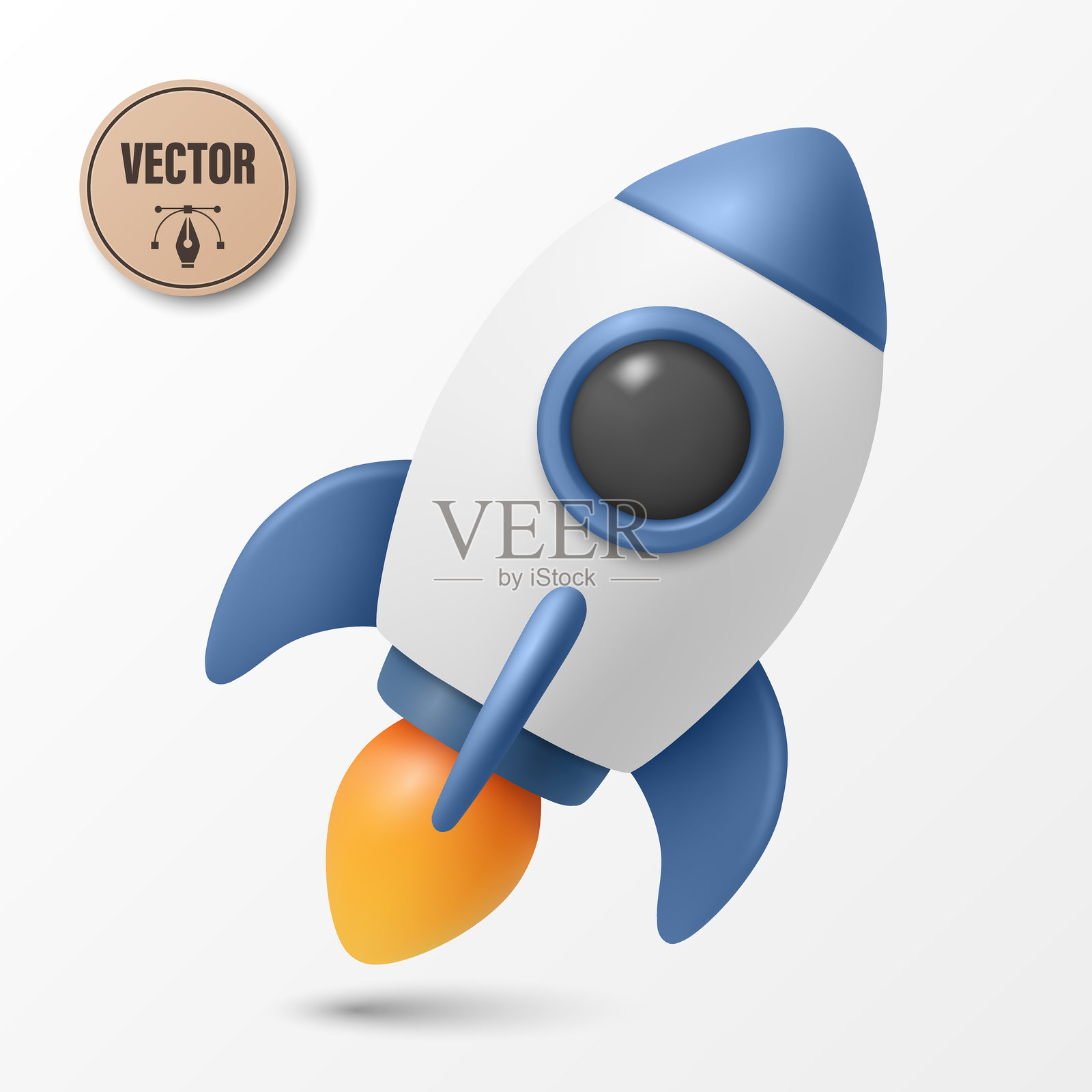 3D矢量火箭。带火焰的3D卡通火箭图标。现代火箭设计，适用于初创企业、科技、科学、发射、网页、应用、教育和成功概念。商业增长，创新。插画图片素材