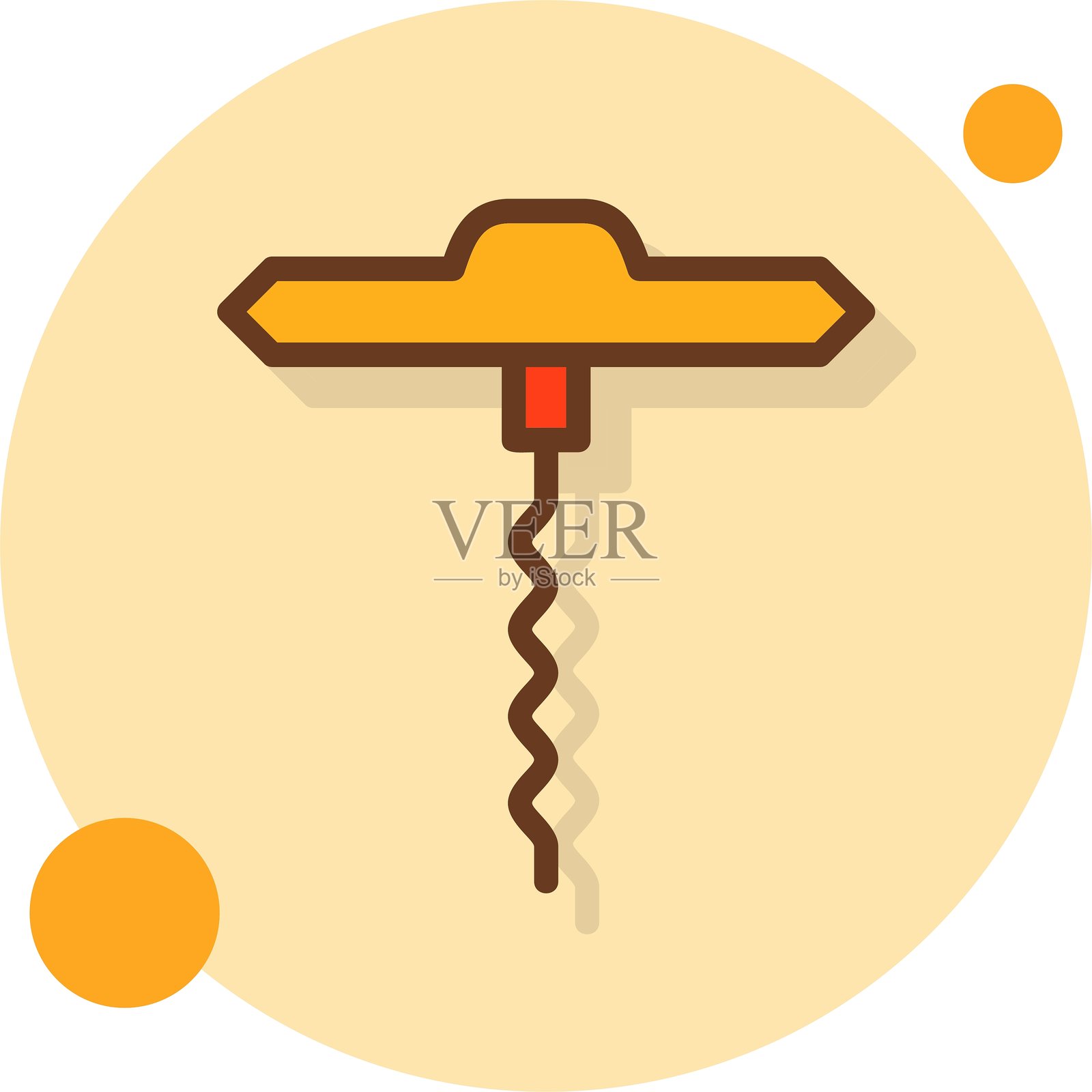 螺旋开瓶器填充阴影圆形图标插画图片素材