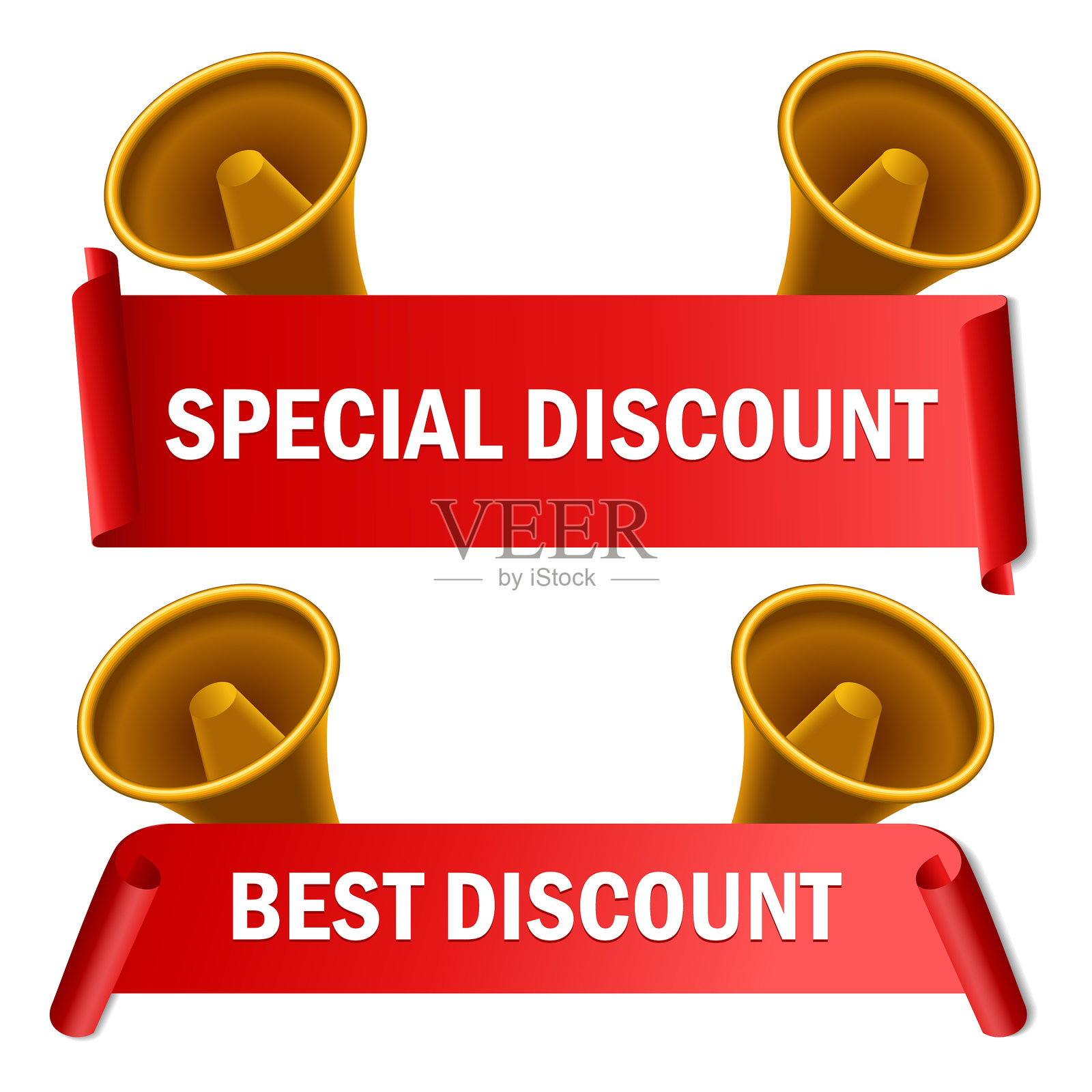 红色徽章和带扩音器的贴纸矢量图集插画图片素材