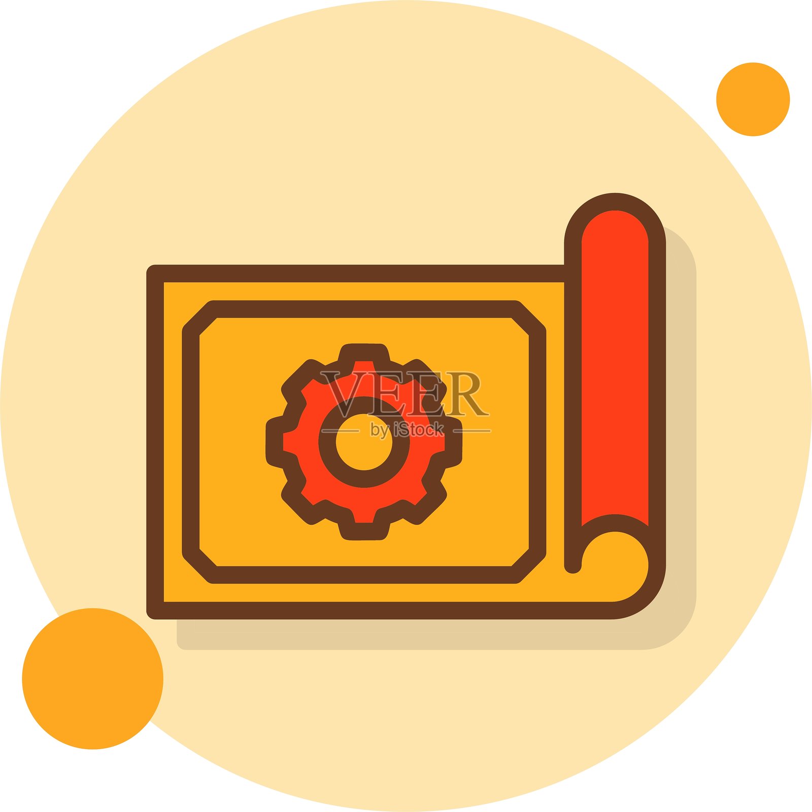 蓝图卷轴填充阴影圆圈图标插画图片素材