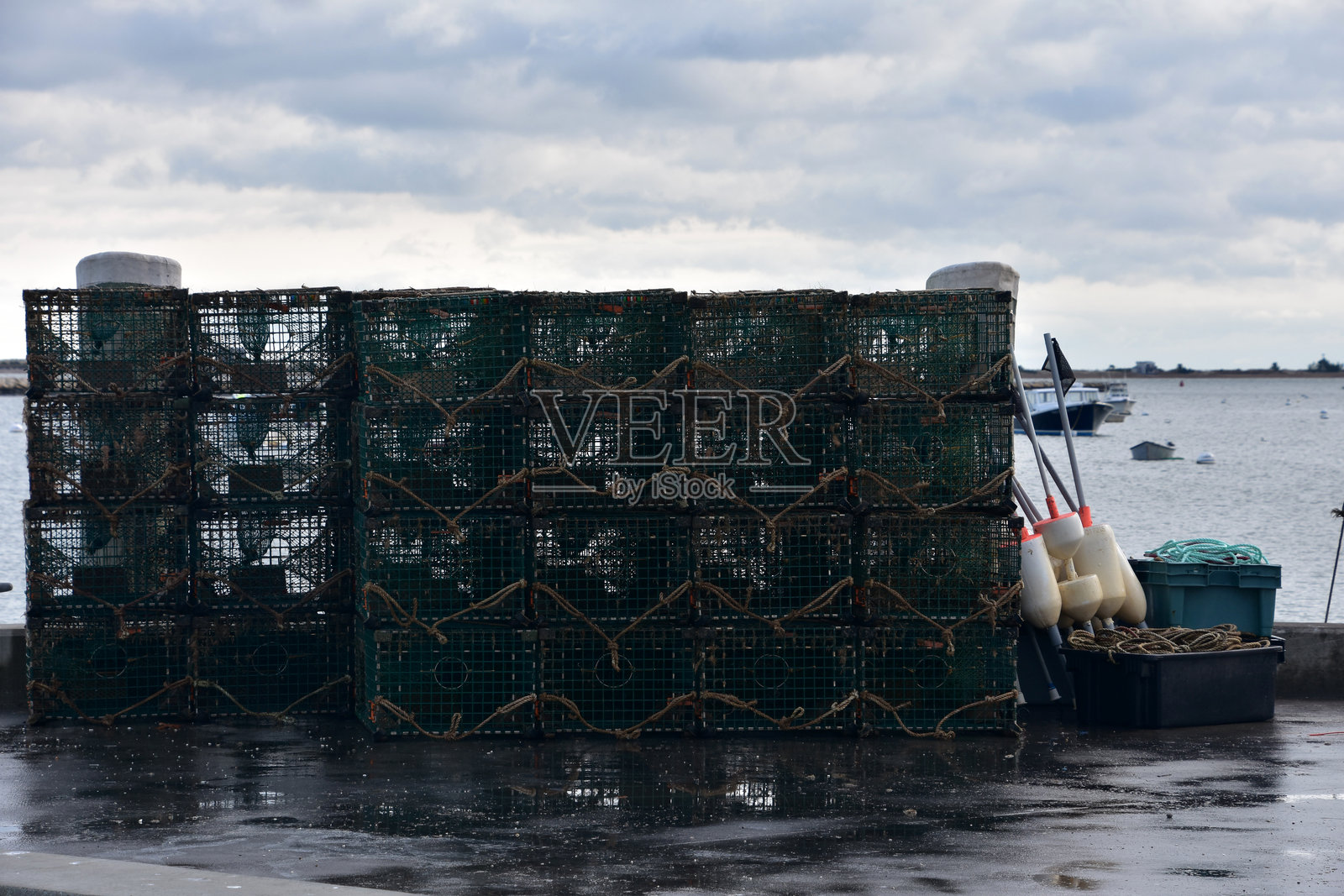 普利茅斯堆叠的龙虾笼大集合照片摄影图片