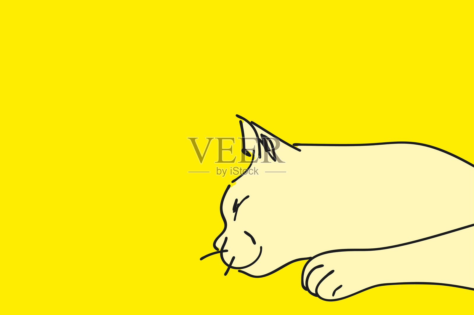 卡通线条轮廓的睡觉猫咪插画图片素材